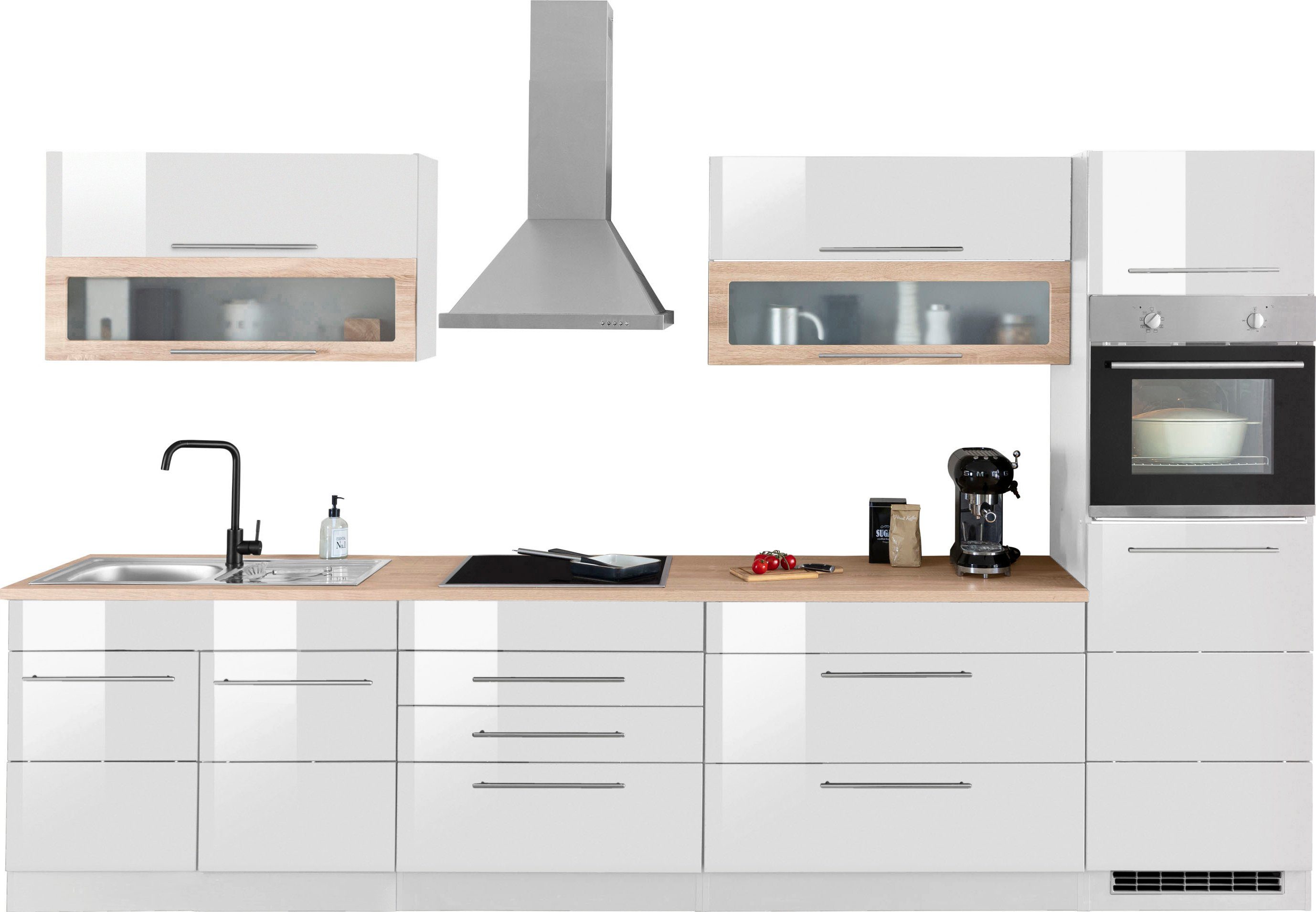 KOCHSTATION Küchenzeile KS-Wien, Breite 340 cm, wahlweise mit E-Geräten und Induktion