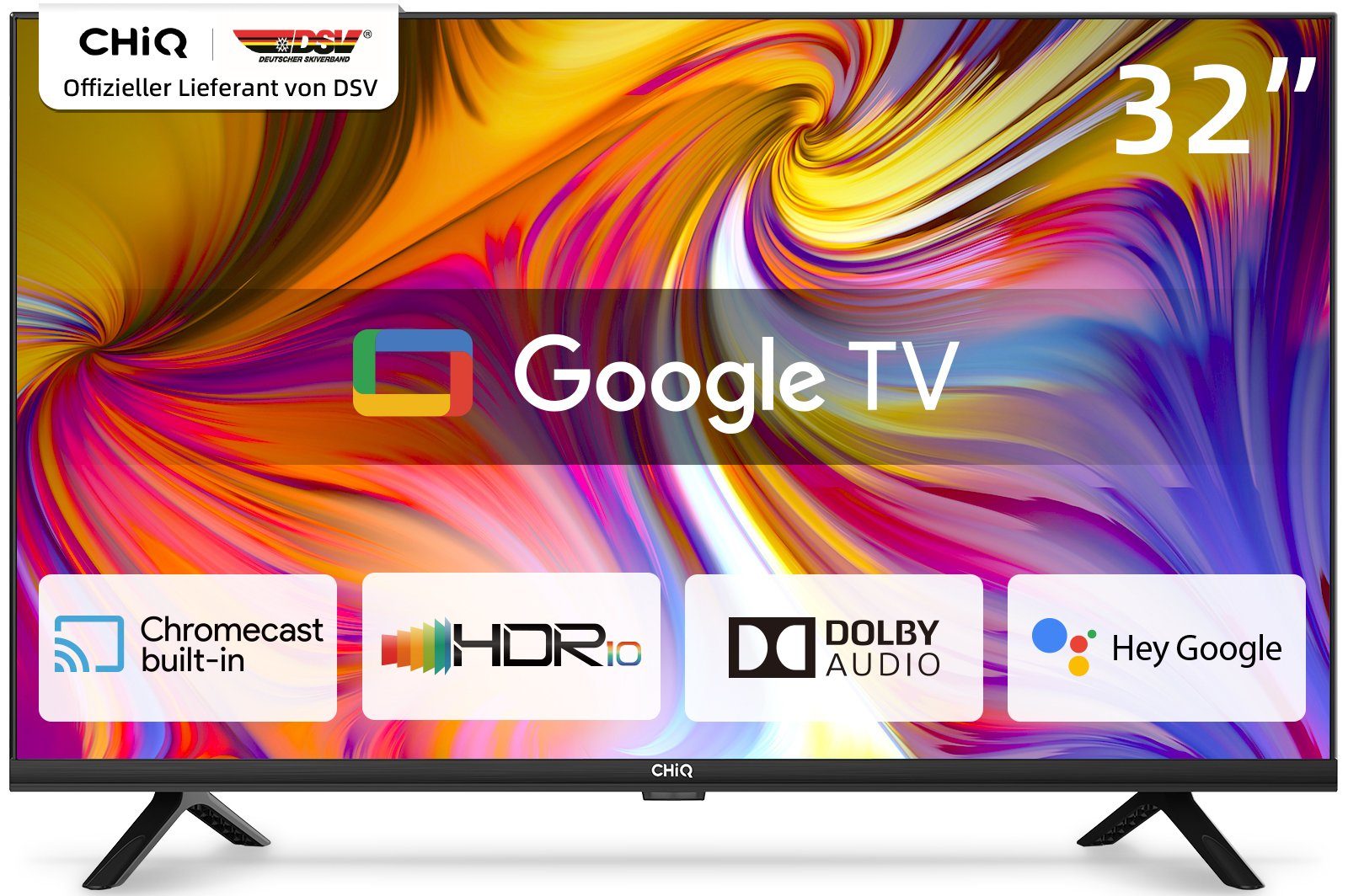 Google-TV, CHiQ L32H7G HD Zoll, cm/32 ready, Google Tuner(DVB-T2/T/C/S2) LED-Fernseher Assistant,Chromecast,Youtube,Triple (80,00 Smart-TV,