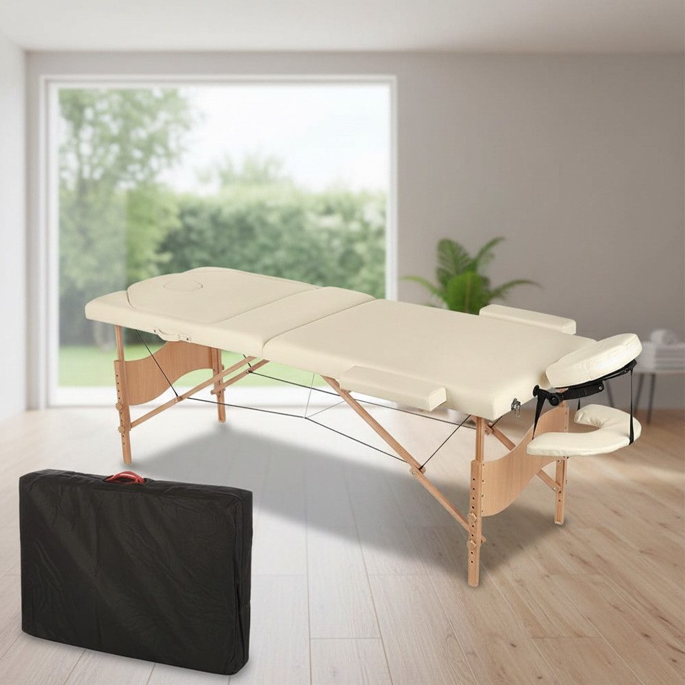 Melko Massageliege Massagebank Liege 3 Zonen klappbar mobil Holz Beige Blau Schwarz Gelb (Stück, 1-St., Liege), Extra dicke und bequeme Polsterung für optimalen Liegekomfort