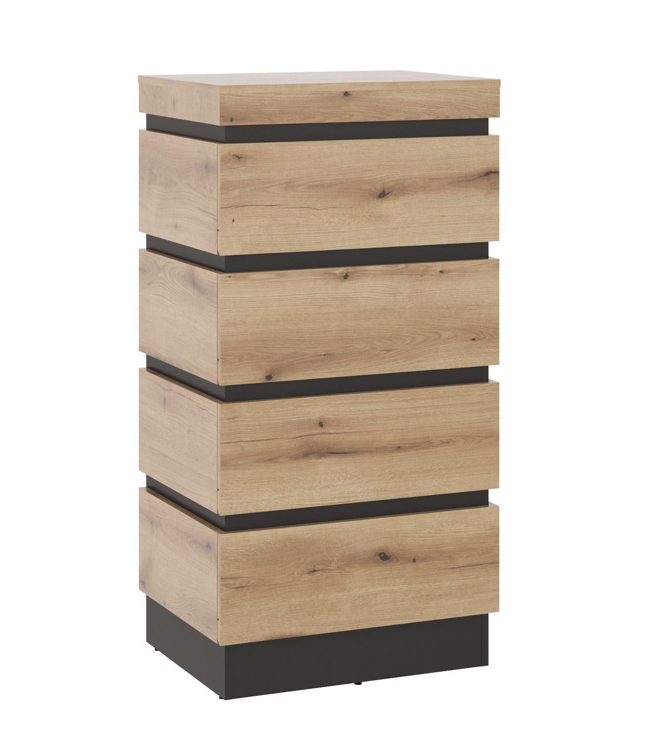 Kommode CORTE, B 60 x H 117 cm, Coast Evoke Eiche Dekor, Grau, 4 Schubladen