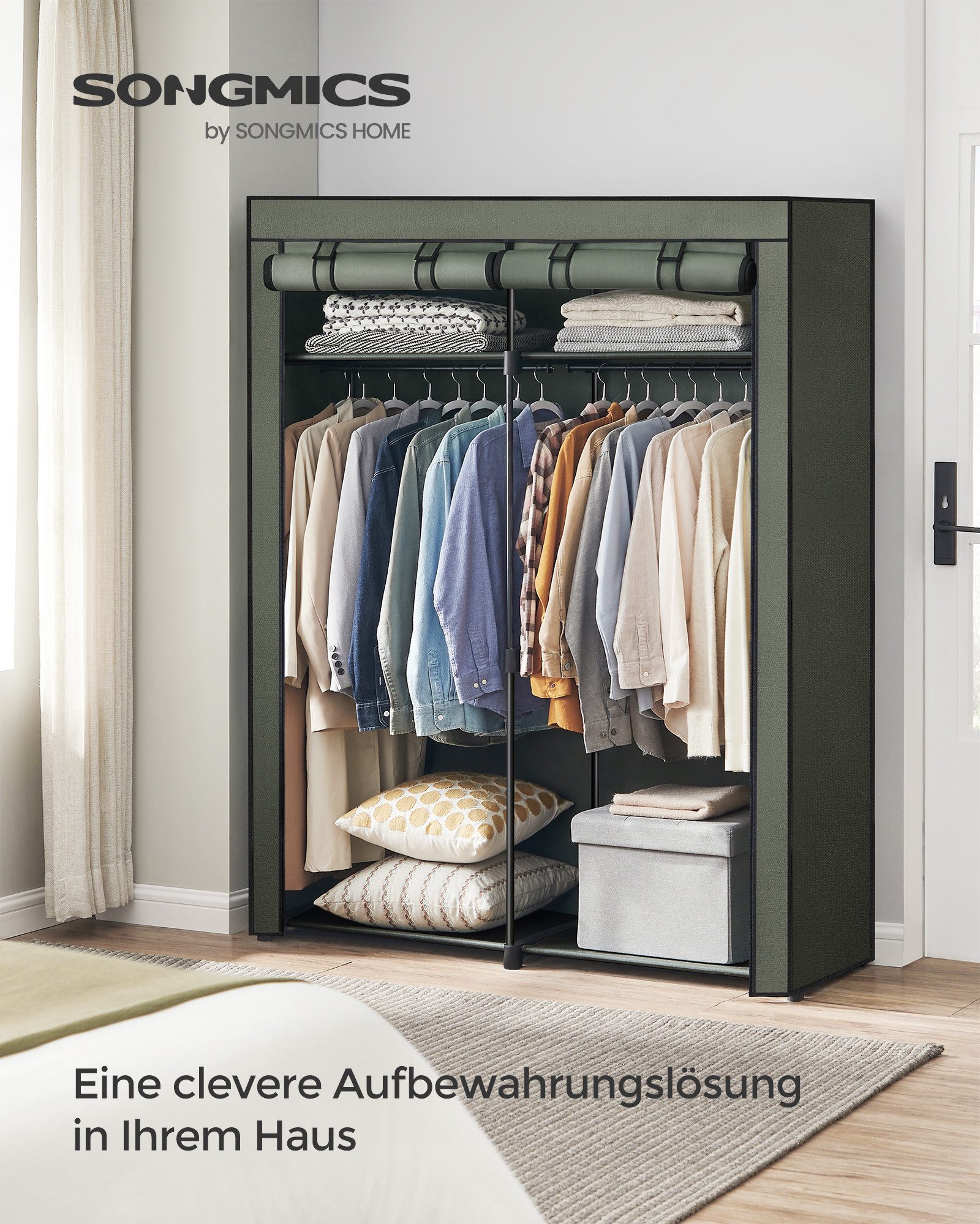SONGMICS Stoffschrank mit Stangen zum Aufhängen, faltbar, 140 x 43 x 174 günstig online kaufen