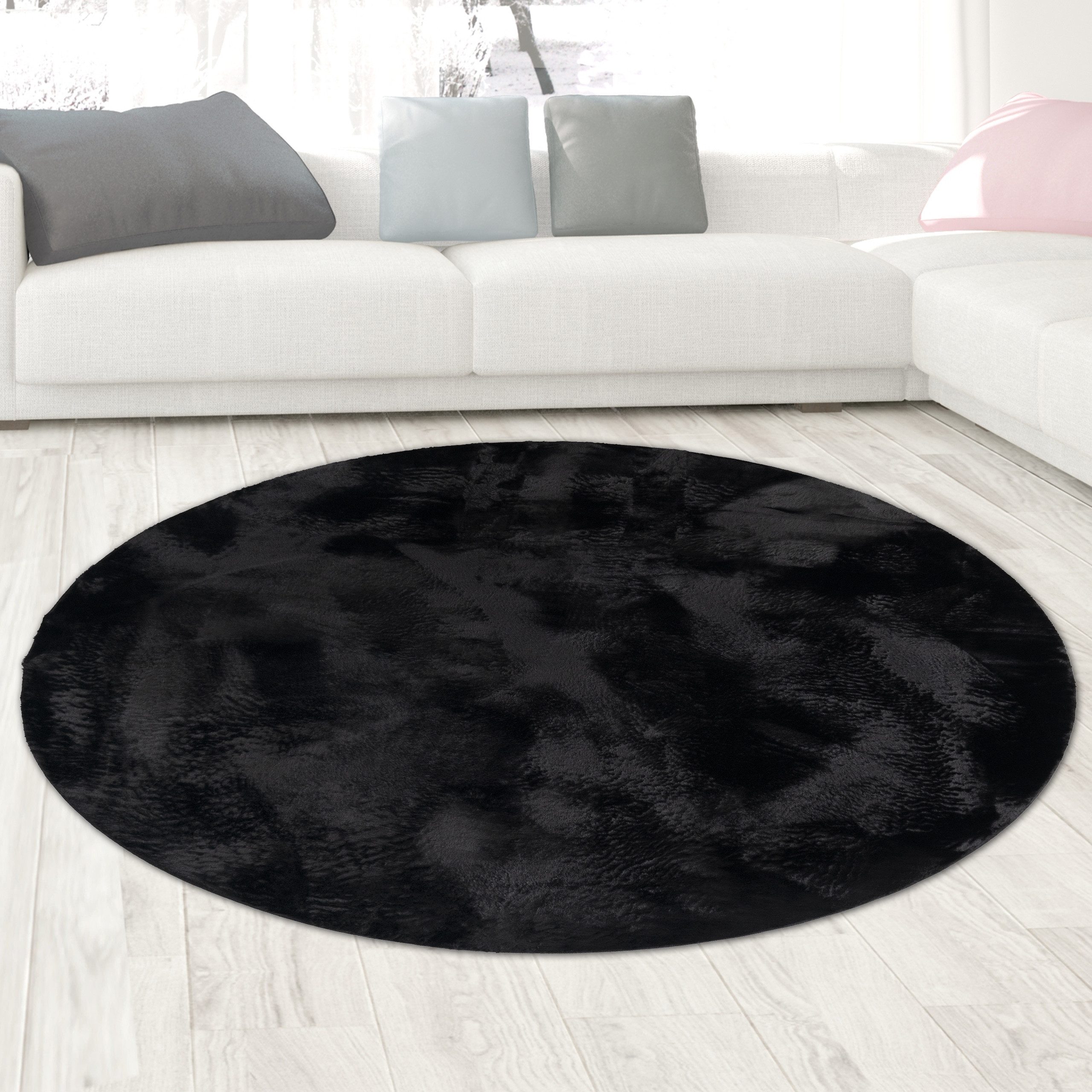 Carpetia Fellteppich Kunstfell Hasenfell-Optik, rund, Höhe: 10 mm, seidig weich & flauschig mit dichter Kurzflorstruktur