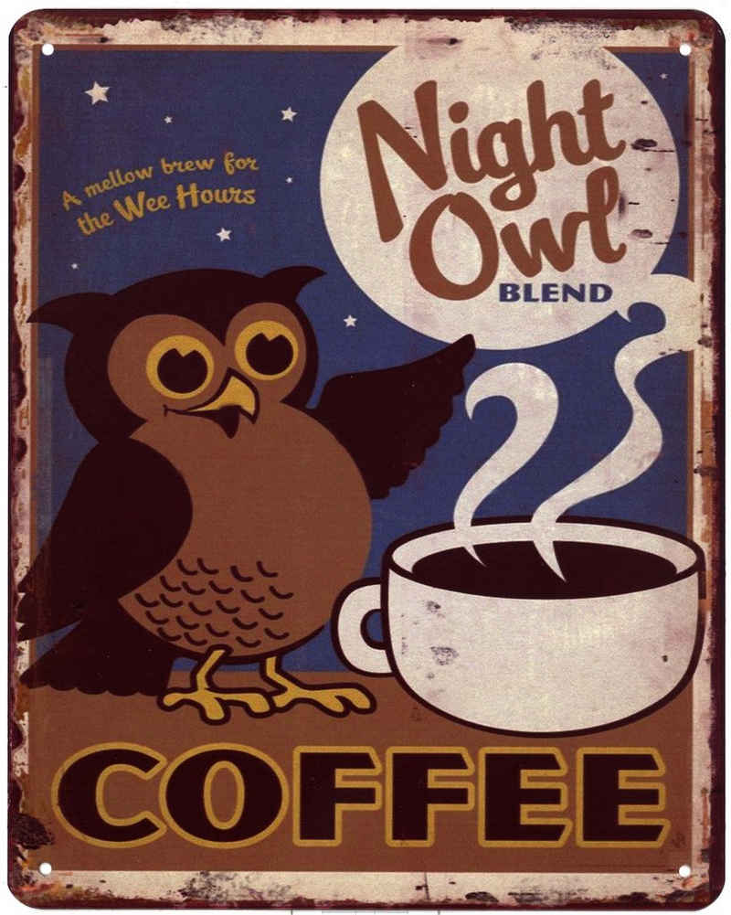 Moritz Metallschild »Blechschild Night Owl blend Coffee Eule«, (Einzeln), 20 x 25cm Vintage Retro Deko Schild Metallschild Wandbild Wanddeko Schild Deko Spruch