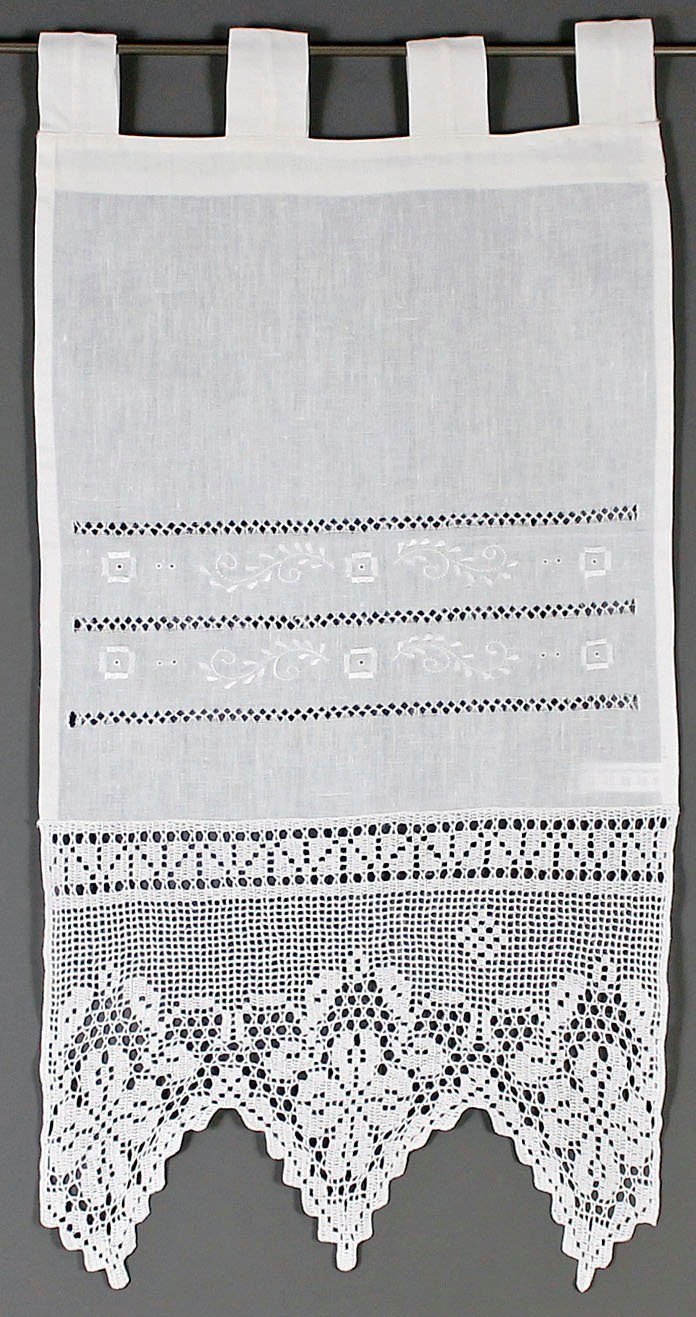 HOSSNER - ART OF HOME DECO Scheibengardine Traunsee (1 St), Schlaufen, blickdicht, Wirkware, m. Stickerei, Hohlsaum u. Häkelspitze