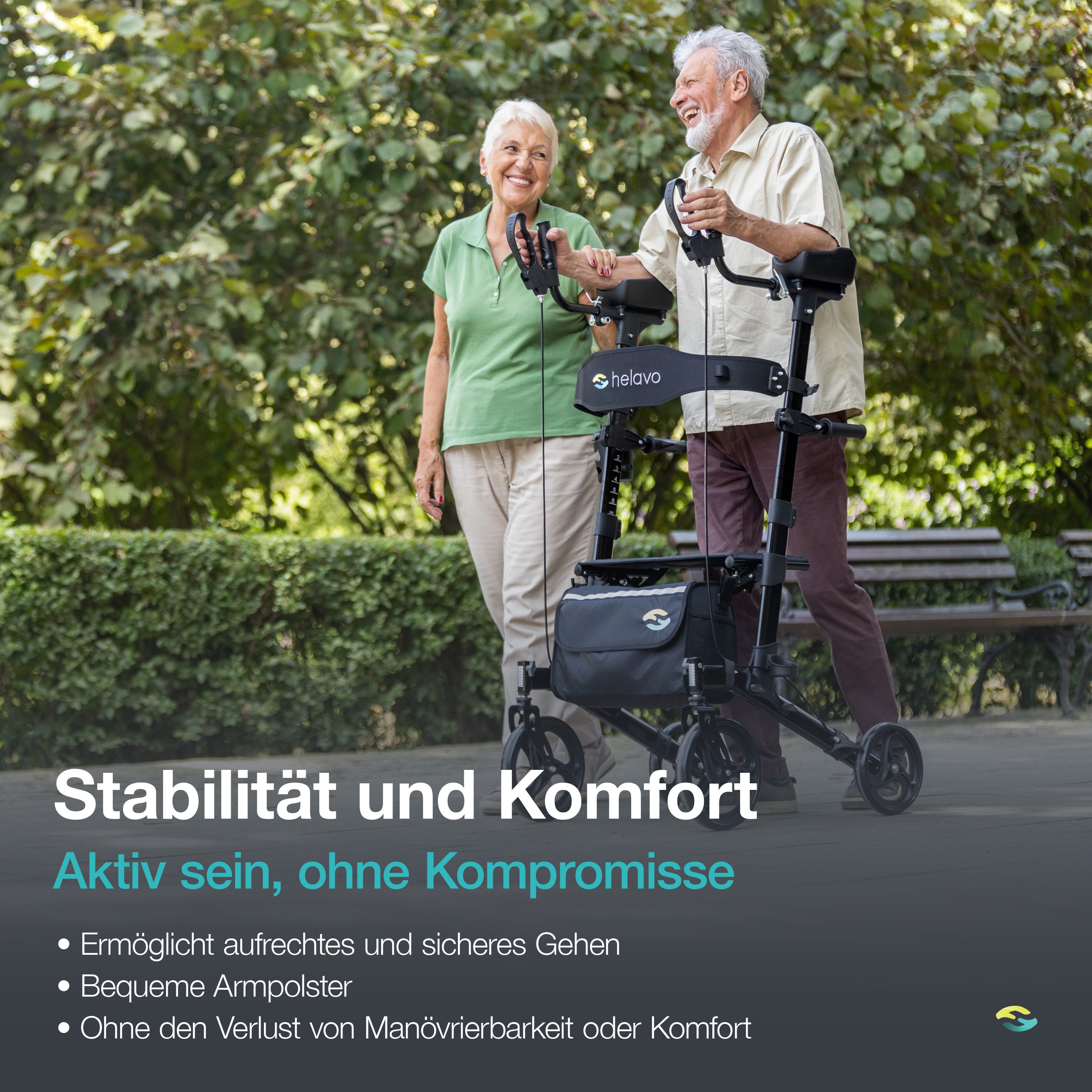 Helavo Rollator H1060, Aufrechter Arthritis-Rollator mit Unterarmstützen & Sitz bis 136kg