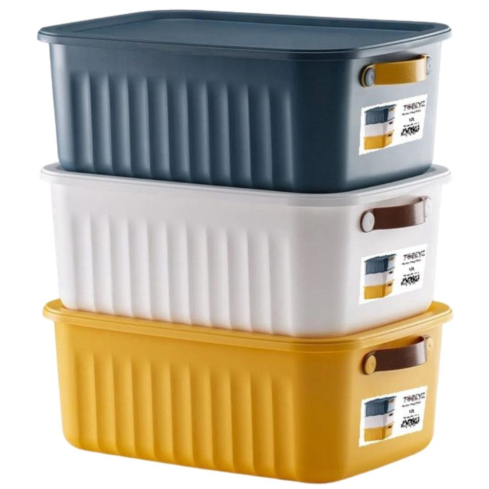 Luxury Bites Aufbewahrungsbox mit Deckel, 20L-15L -10L BPA-freie Kunststoff, nestbar und stapelbar (6 Farben, 9 Farbkombiationen, 3er Set)