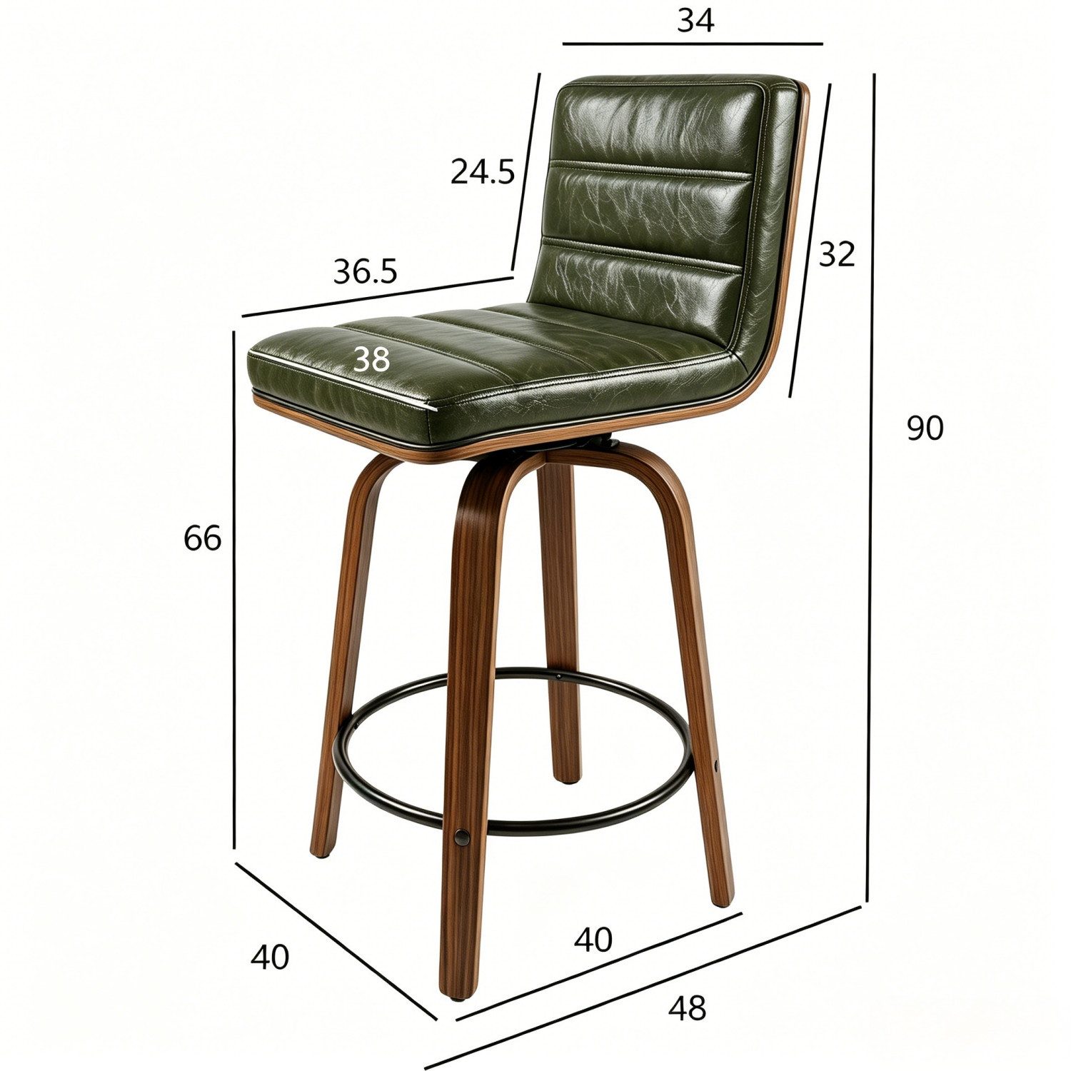 ANYSUN Barhocker 2er Set Barstühle mit Rückenlehne,360° Drehbare Hocker mit Fußstütze (Lederpolsterung & geschwungenen Holzbeinen 360° Drehstuhl, 2er Set), Barh – Bild 3 von 5