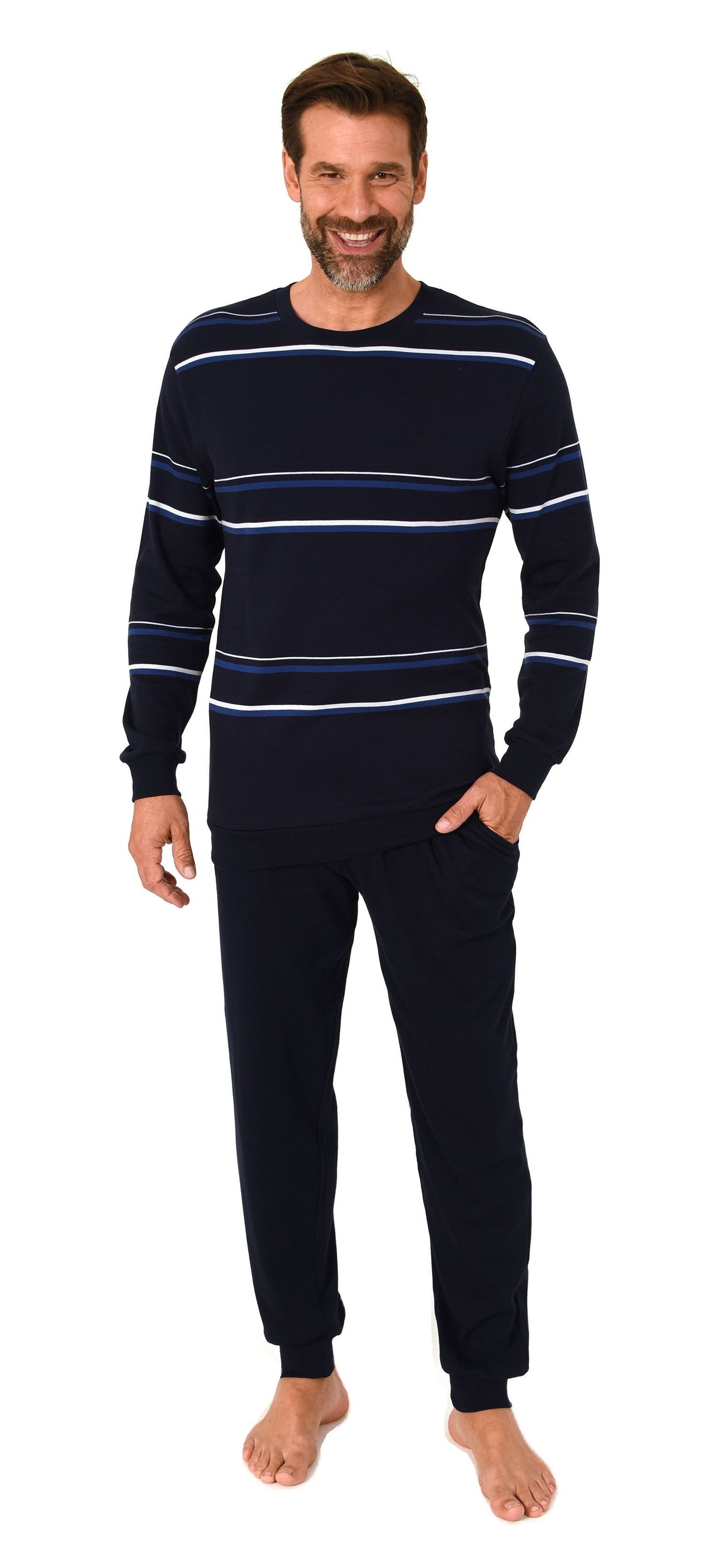 Normann Pyjama Herren Schlafanzug mit Bündchen in warmer Kuschel Interlock günstig online kaufen