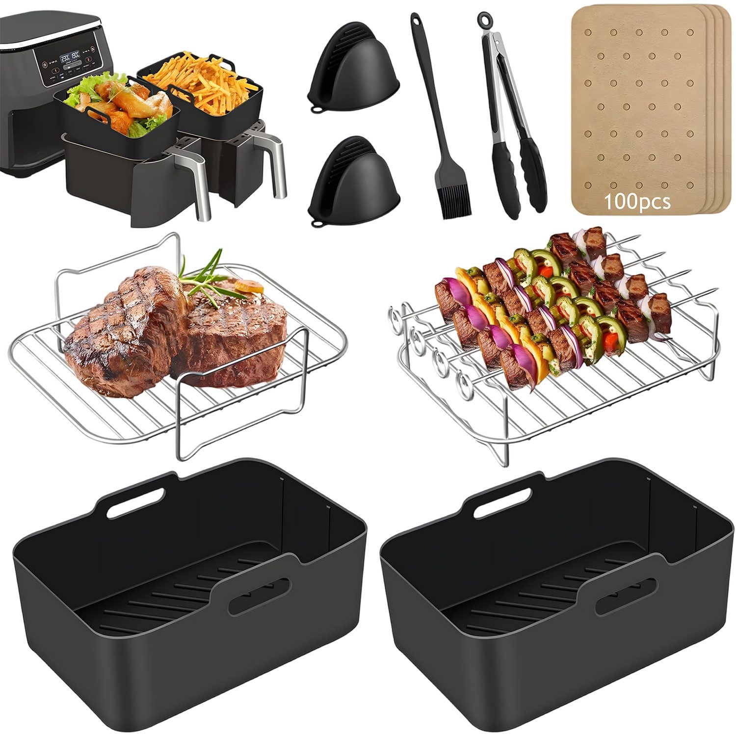 AKKEE Backform Heißluftfritteuse zubehör airfryer zubehör 13-teilig BPA-frei fürNinja, (13-tlg), 304Edelstahl, Lebensmittelechtes Silikon, BPA-Frei 13-tlg