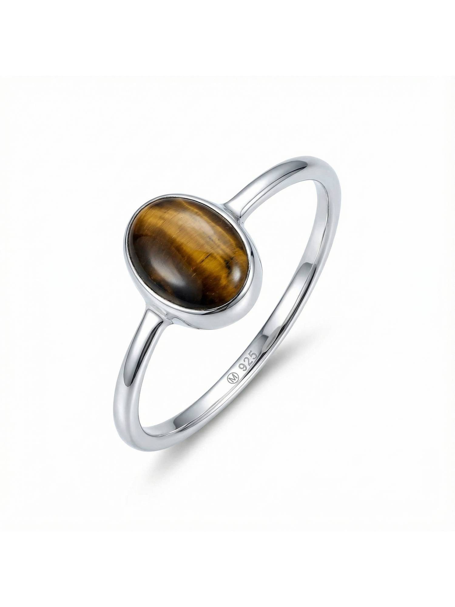mantraroma Silberring SAMA oval aus 925 Silber mit Tigerauge (Ring mit Schmuckbeutel), Damenring aus 925er Silber