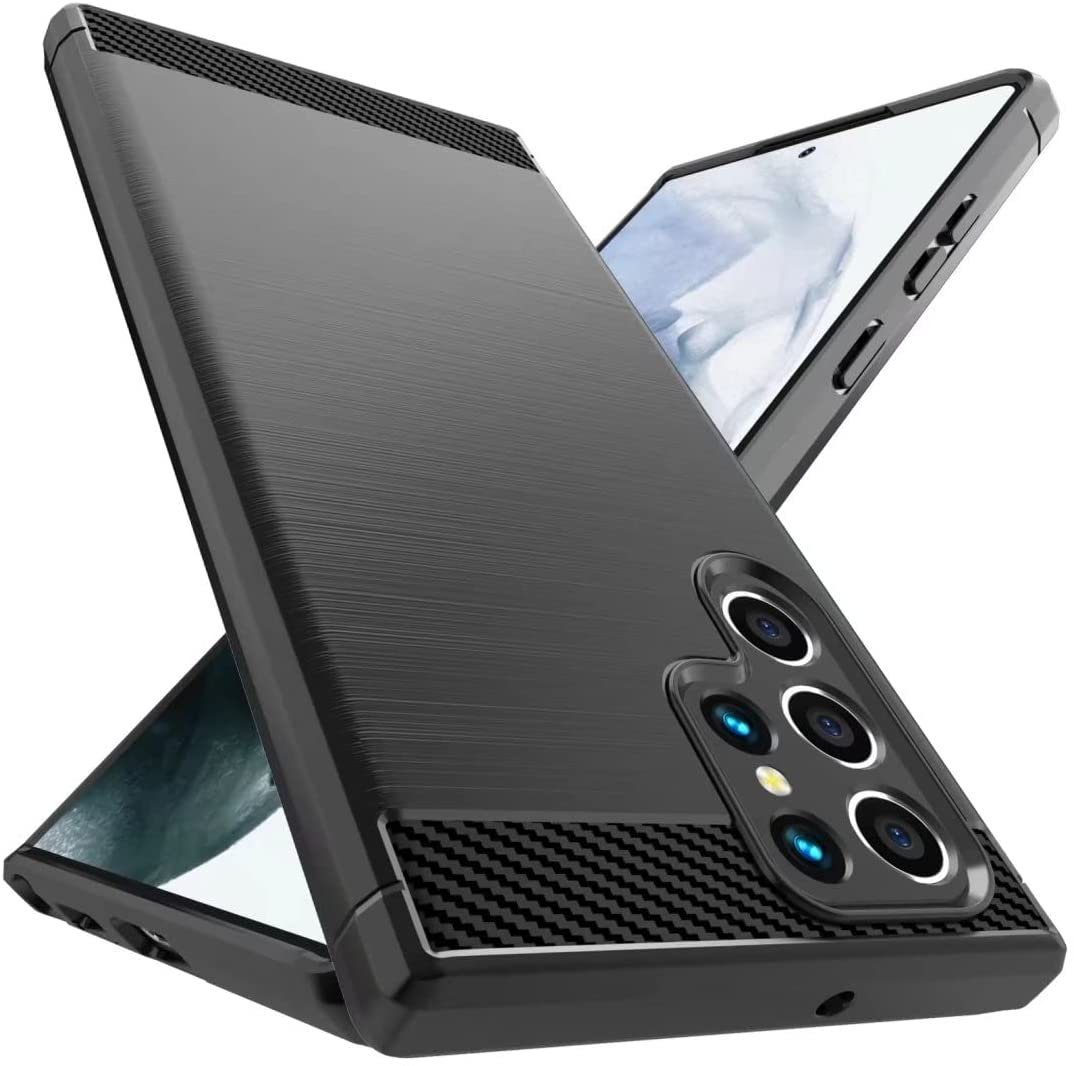 MSM Handyhülle Hülle für Samsung Galaxy S22 / Plus / Ultra 5G Schwarz Carbon Optik