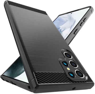 MSM Handyhülle Hülle für Samsung Galaxy S22 / Plus / Ultra 5G Silikon Schutz Handyhülle Case Tasche Schwarz Carbon Optik Slim