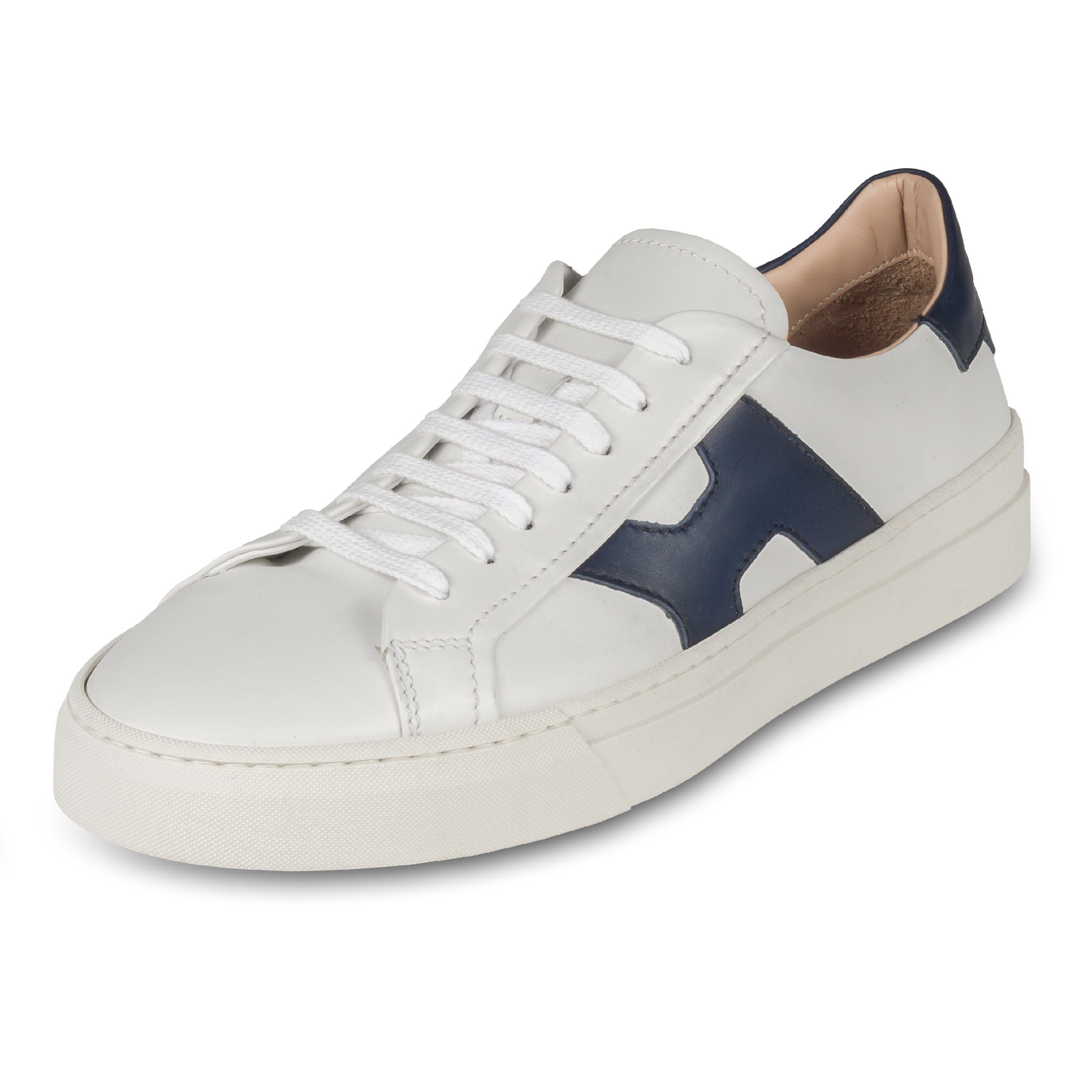 ROSSANO BISCONTI Herren Kalbsleder Sneaker - creme weiß mit blau, handgefertigt Sneaker Handgefertigt in Italien