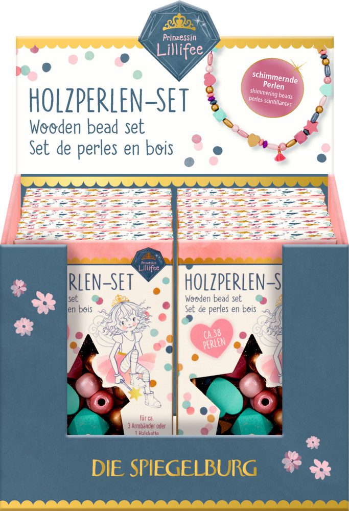 COPPENRATH DIE SPIEGELBURG Perlenarmband Set Holzperlen-Set Prinzessin Lillifee (Glitter&Gold) (Set, 38-tlg., 1), 38 bunte Holzperlen