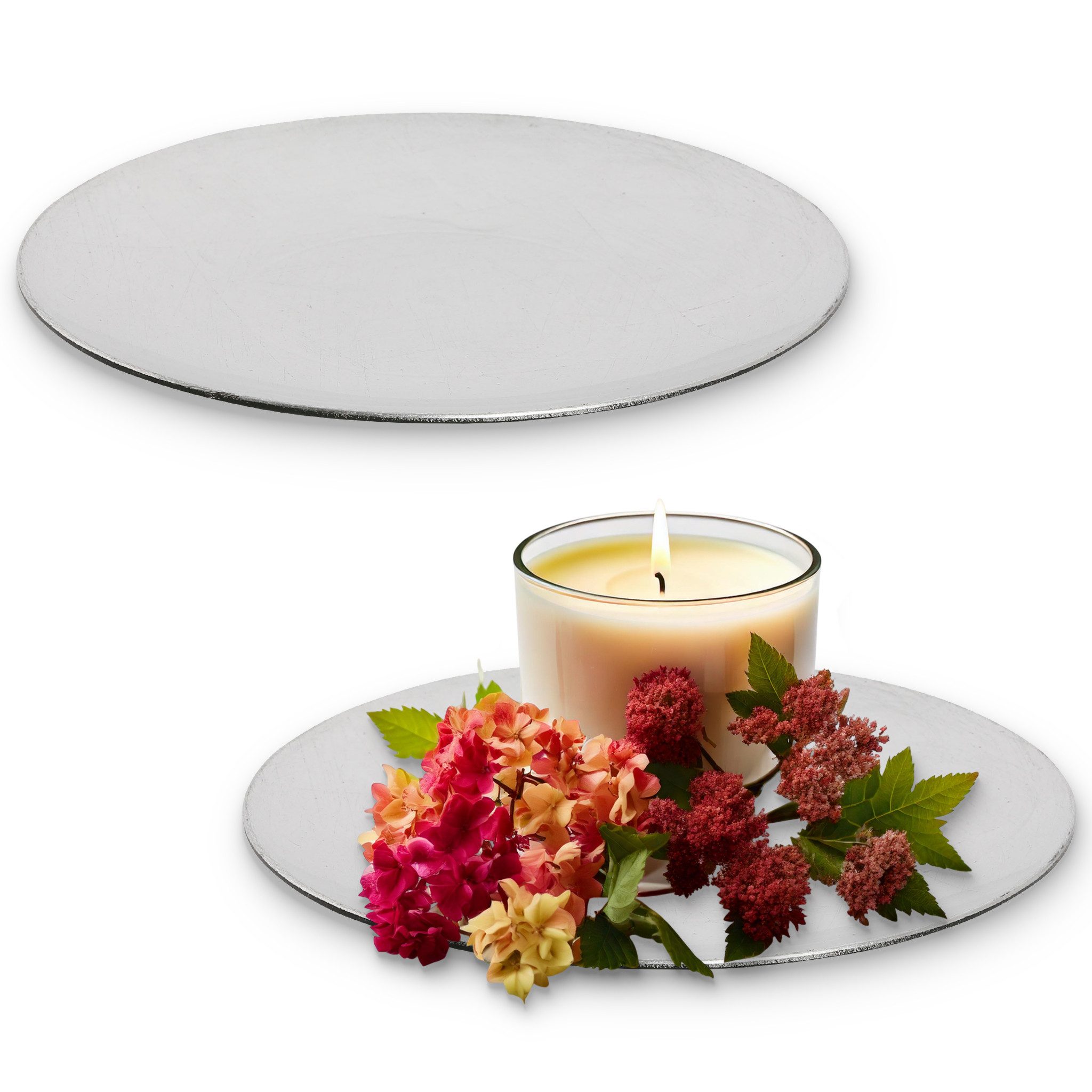 matches21 HOME & HOBBY Dekoschale Deko-Teller 28 cm 2er Set in silber für drinnen & draußen (2 St), Tischdeko für individuelle Kränze, Blumenarrangements & Kerzen