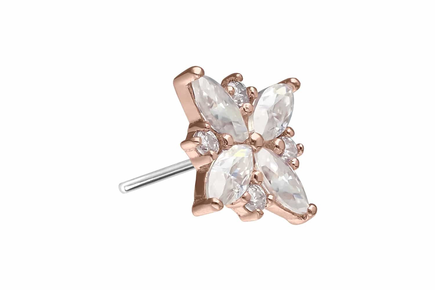PIERCINGLINE Piercing-Set 14 Karat Gold Aufsatz mit Titan Push Pin MOISSANIT-BLUME (Push Pins, 1-tlg)
