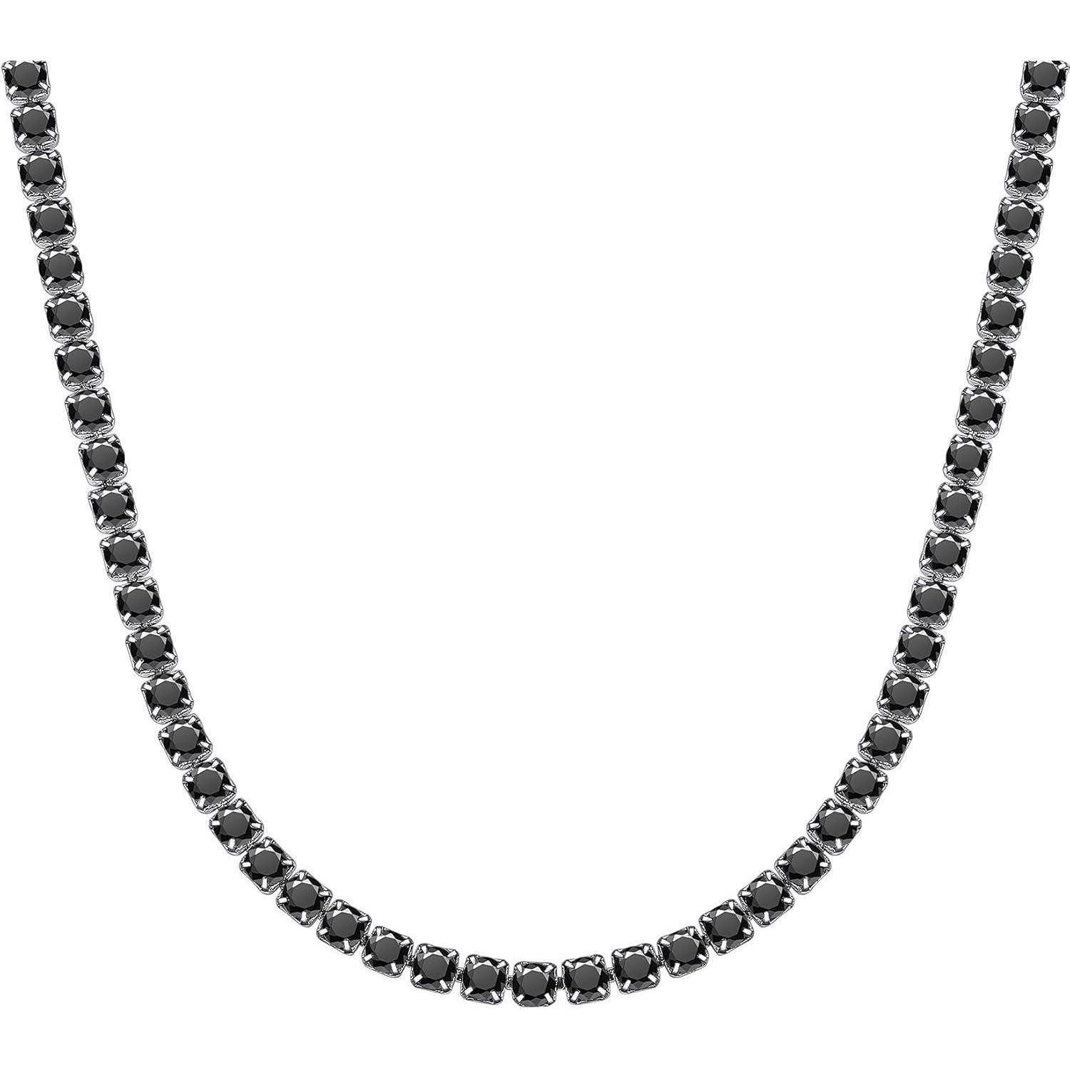 LuxusKollektion Kette und Anhänger Set Halskette Tenniskette Damen 41.0 Zentimeter 3mm-Silber&Schwarz