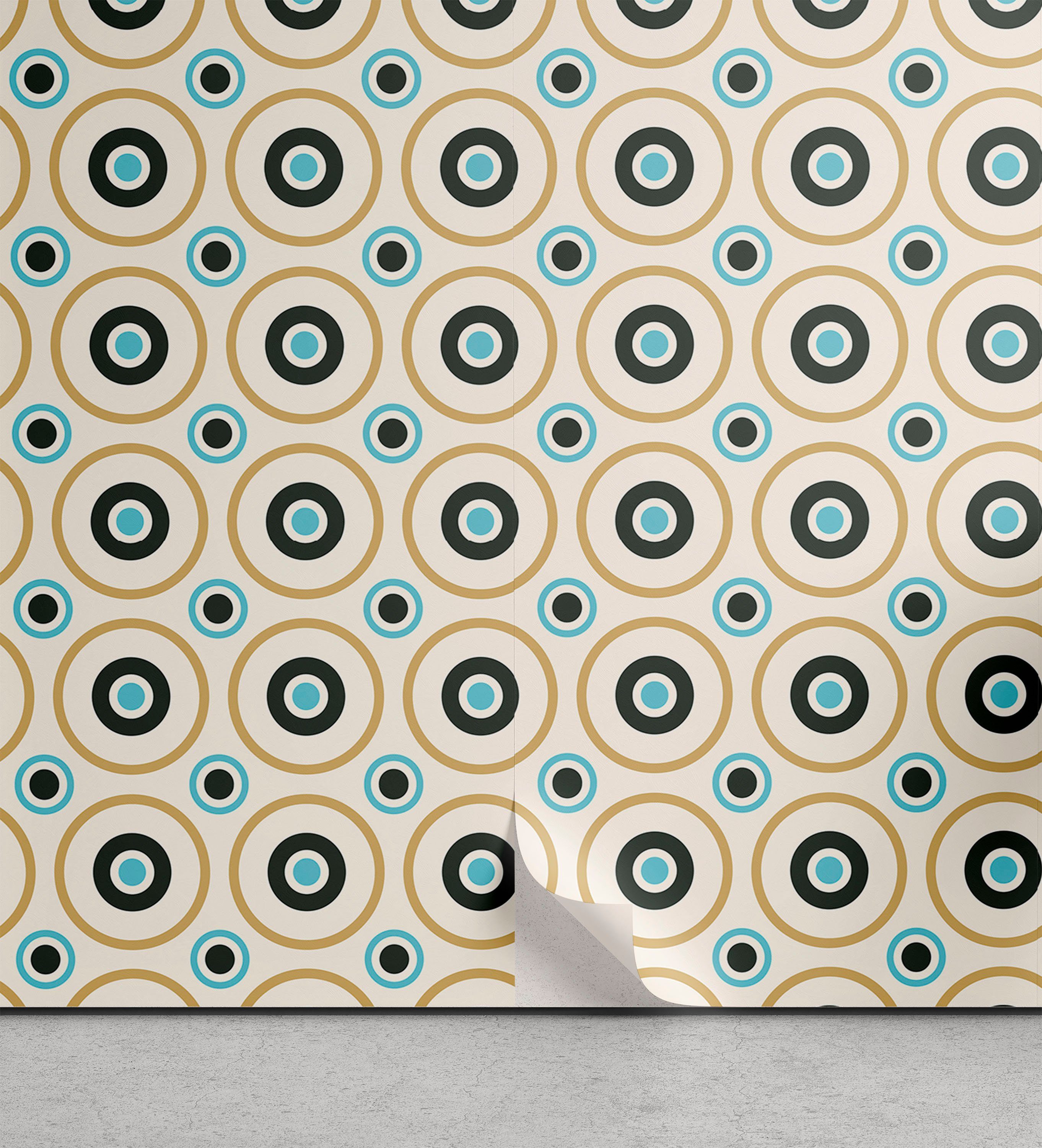 Abakuhaus Vinyltapete selbstklebendes Wohnzimmer Küchenakzent, Retro Kreise Spots Bunte