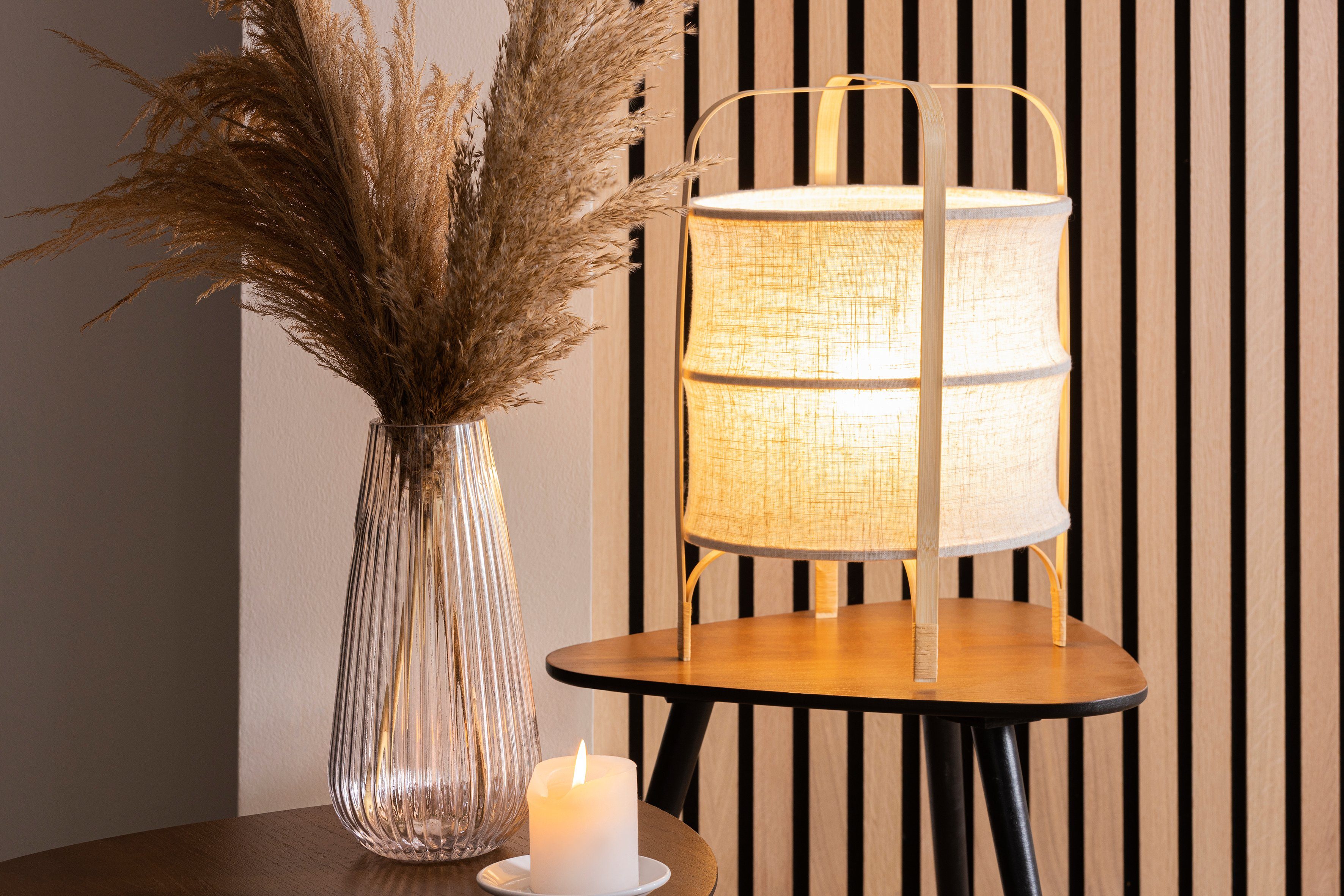 Home affaire Tischleuchte McAnany Way, mit Leuchtmittel, beige/natur Holz und Textil E27, Tischlampe Schirm Rahmen, ohne