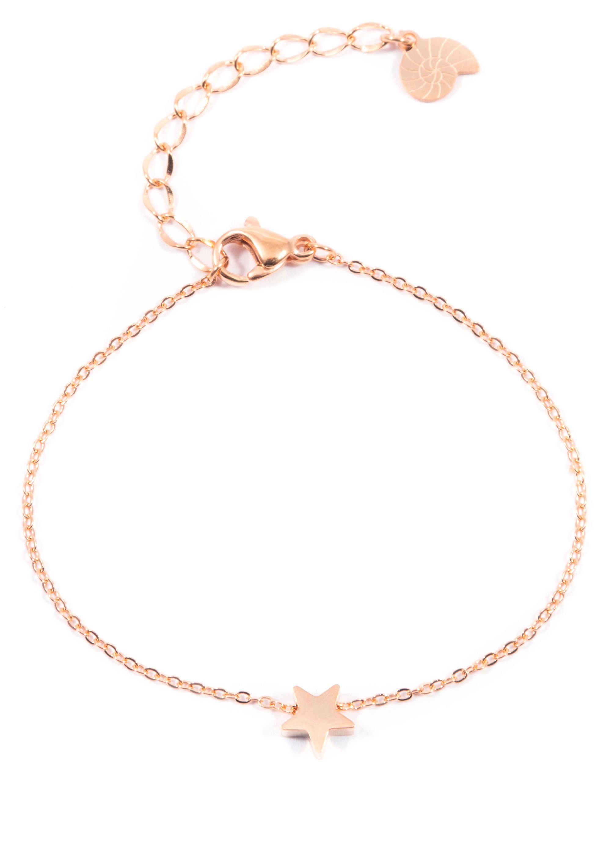 Hey Happiness Charm-Armband Damen Stern klein, 18K Roségold vergoldet, Edelstahl Armkette Stern Kosmoa, wasserfest