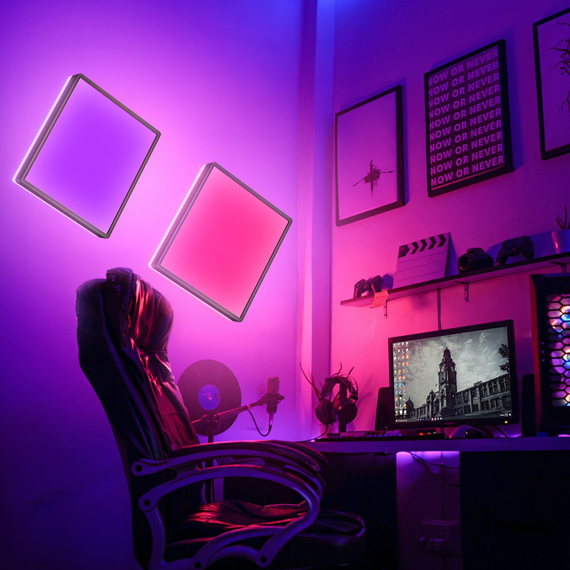 B.K.Licht Deckenleuchte LED Deckenlampe dimmbar Wohnzimmer Fernbedienung Backlight schwarz, Fernbedienung, LED fest integriert, 4000K - neutralweiß, RGB-Farbwechsler, RGBW Panel eckig 42x42cm flach 22W 2700lm 230V Memory Büro - BKL1552