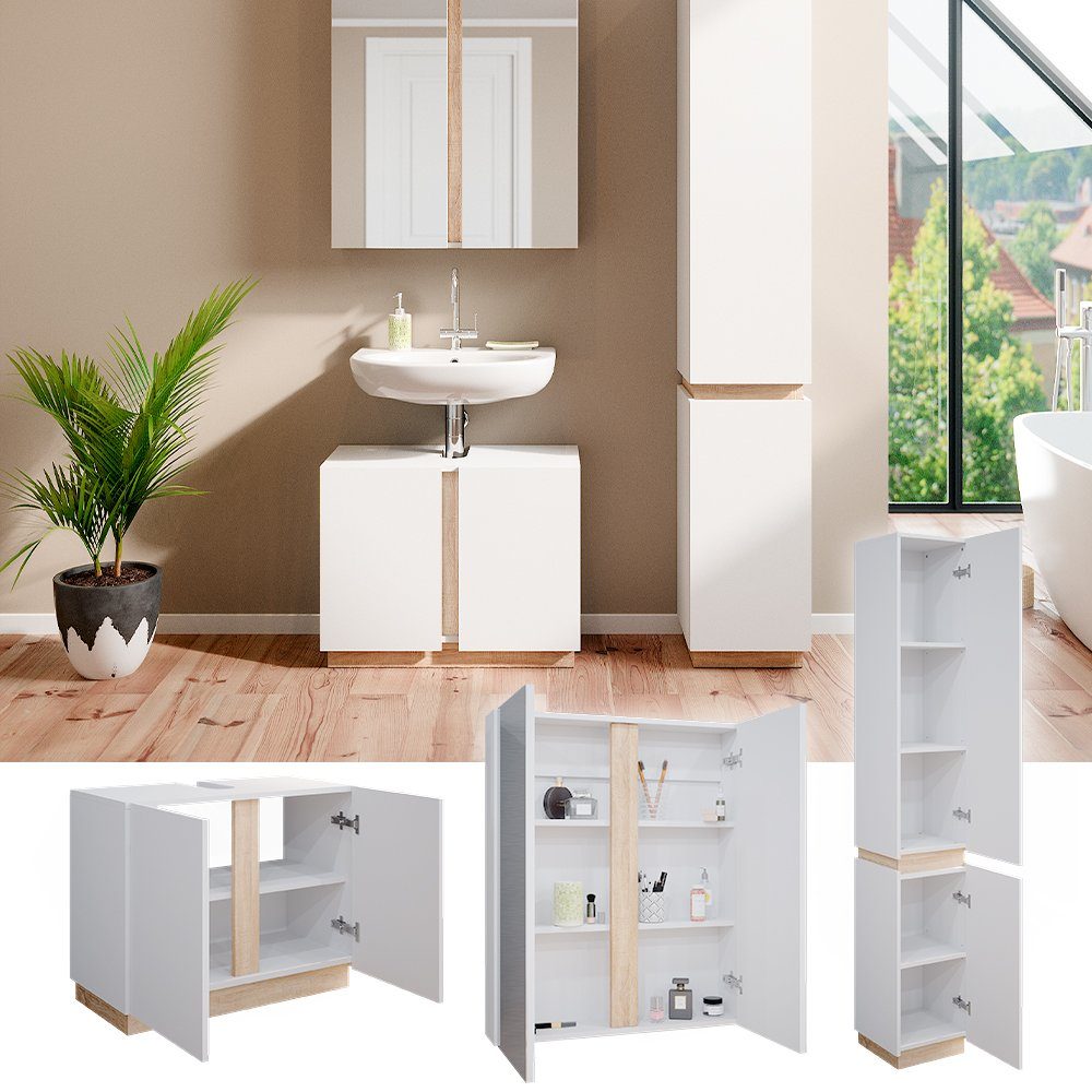 Vicco Badmöbel-Set Gloria, Weiß/Sonoma, 3 Teile, günstig online kaufen