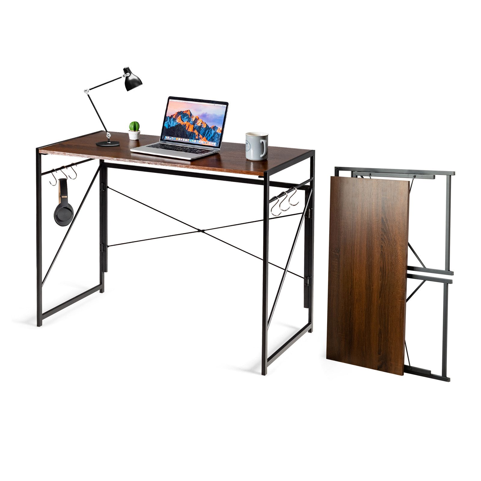 COSTWAY Schreibtisch, klappbar, mit 6 Haken, Metall, 100x50x75cm, 115kg