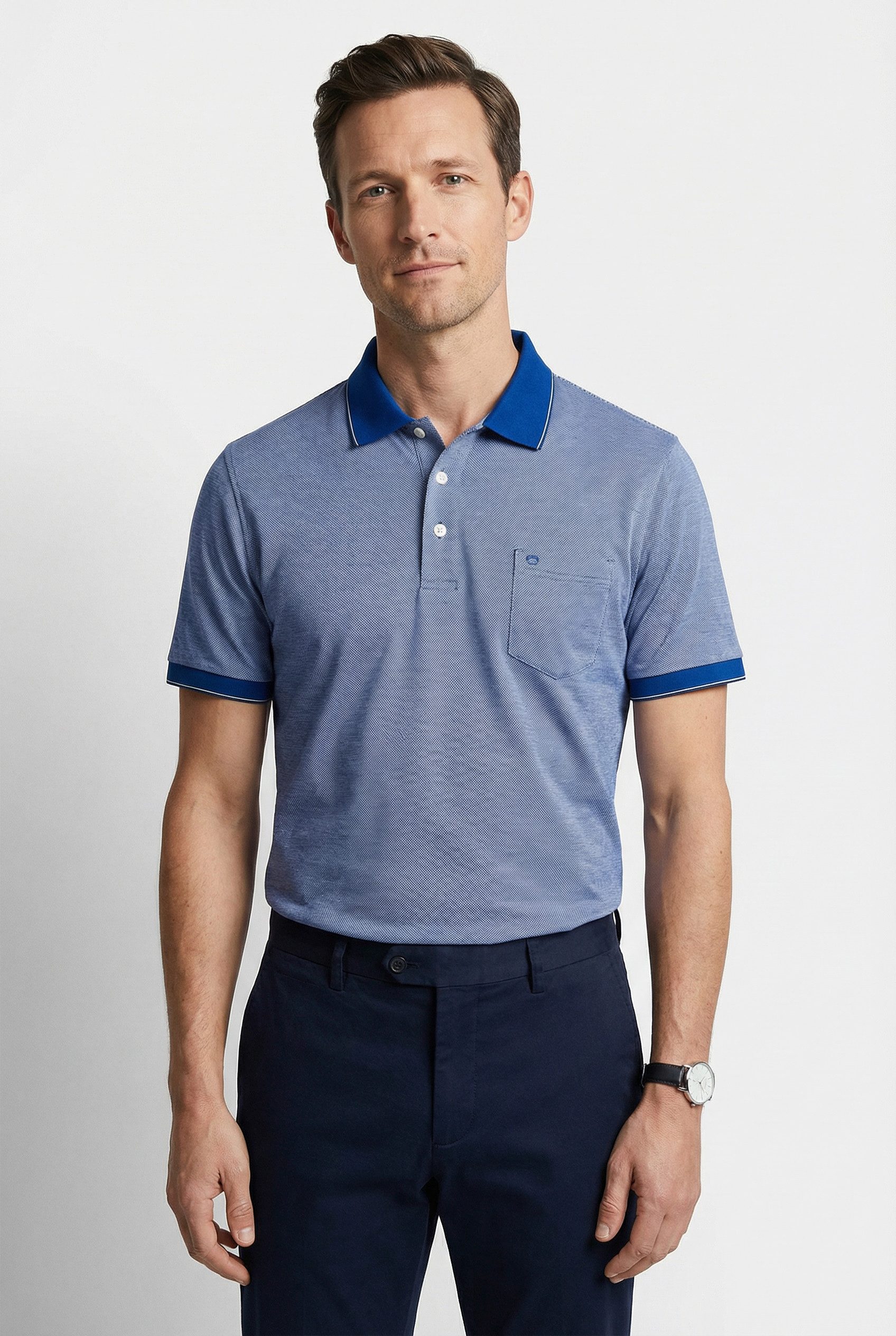 OLYMP Poloshirt Casual Two-Tone Piqué, Seitenschlitzen im Saum