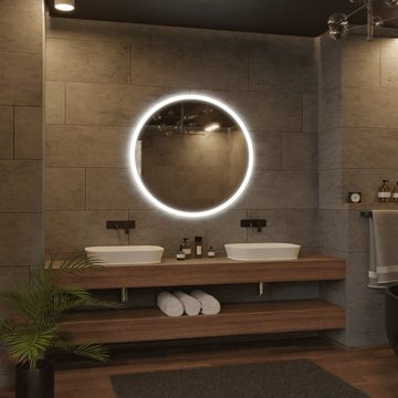 Village Design Badspiegel Rund Spiegel Meris, Spiegel mit LED Beleuchtung, Badspiegel rund