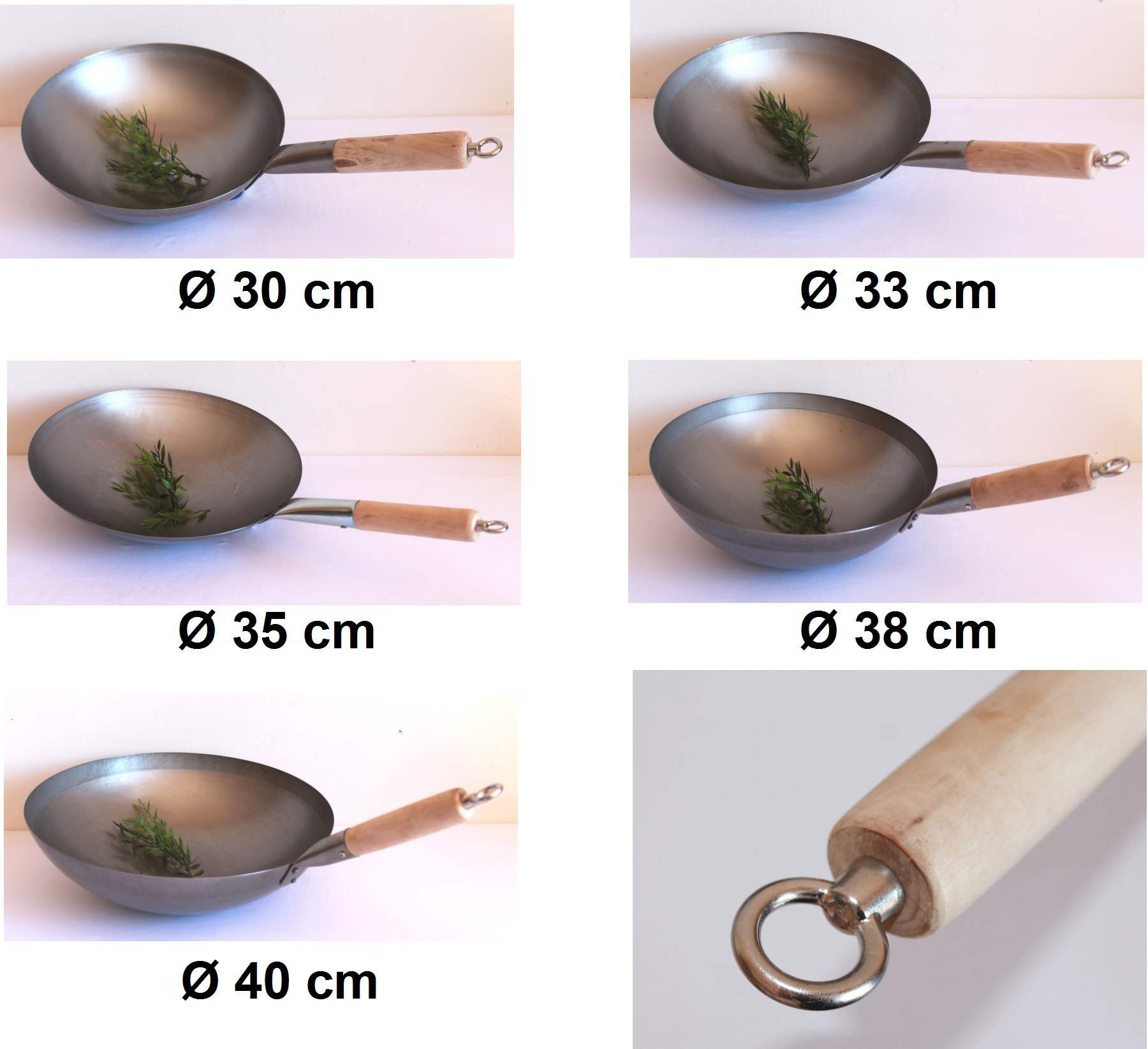AAF Nommel Wok Karbon Stahl mit rundem Boden zum Aufhängen, Karbon-Stahl, Runder Boden, 30, 33, 35, 36, 38, 40, Karbonstahl, Gasherd, Grill