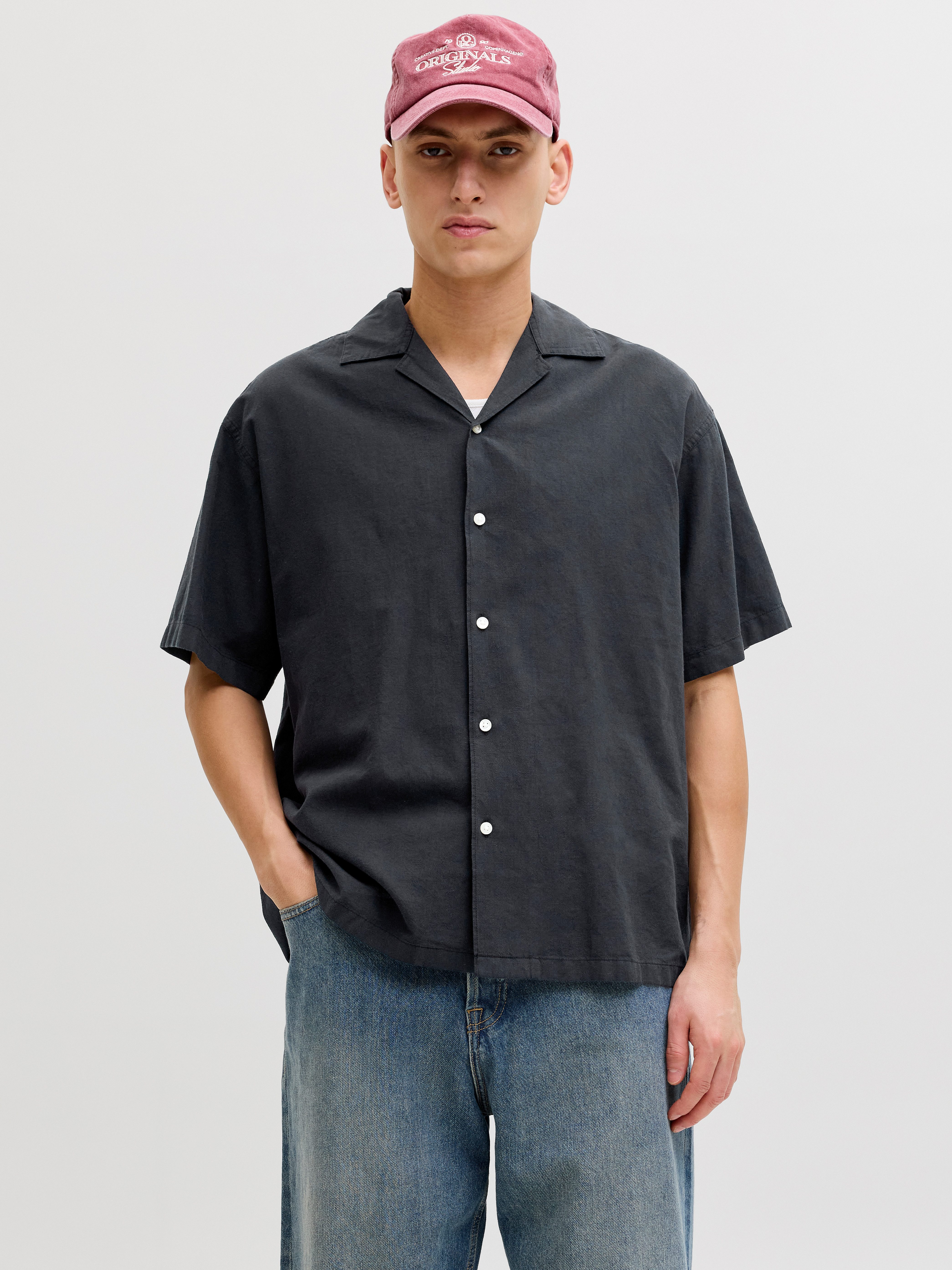 Jack & Jones Kurzarmhemd JJEBREEZE LINEN BLEND RESORT SHIRT SS SN mit Knopfleiste
