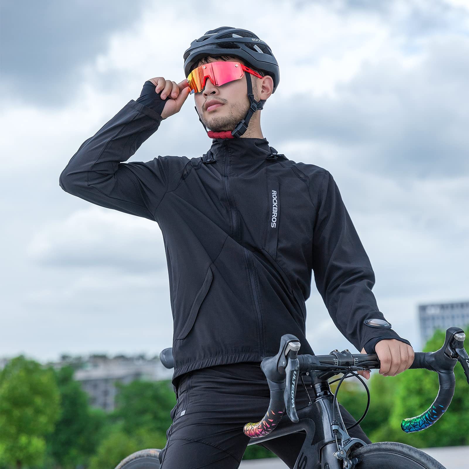ROCKBROS Fahrradjacke Herren Radsport-Anzüge Langarm Jacke + Hose (mit Sitzpolster) Atmungsaktiv Sommer/Herbst Fahrradbekleidung Set M-4XL