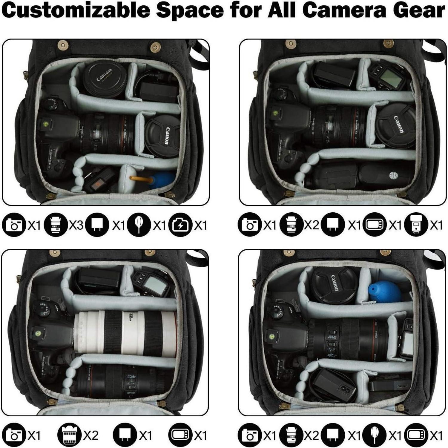 LuxusKollektion Fotorucksack Fotorucksack DSLR Kamerarucksack Canvas Diebstahlsicher mit