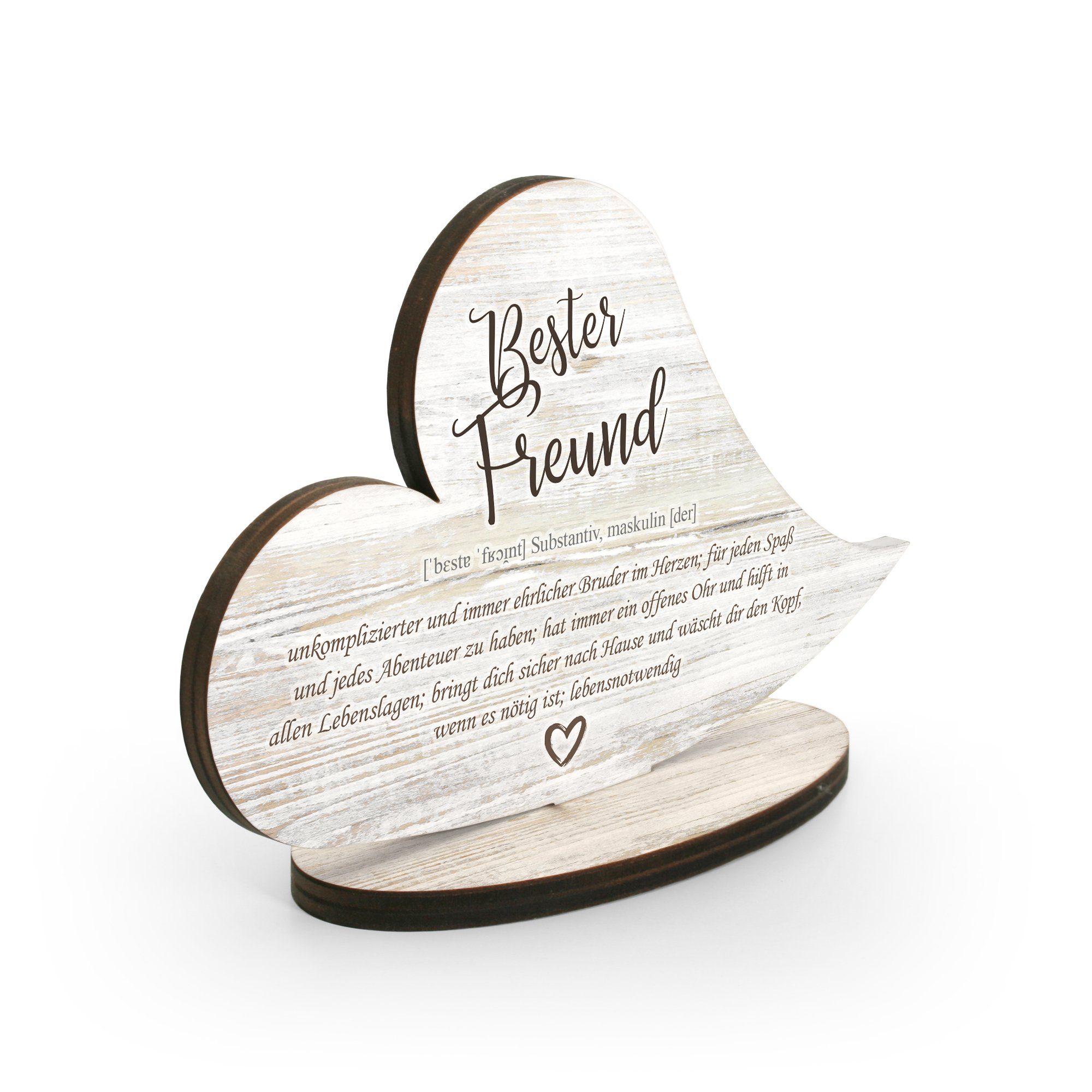 Kreative Feder Dekoobjekt Holz-Herz Bester Freund – freistehende Deko mit Spruch, 15×14 cm, Natürliche Deko aus Pappelholz, liebevoll gestaltet, handmade in DE