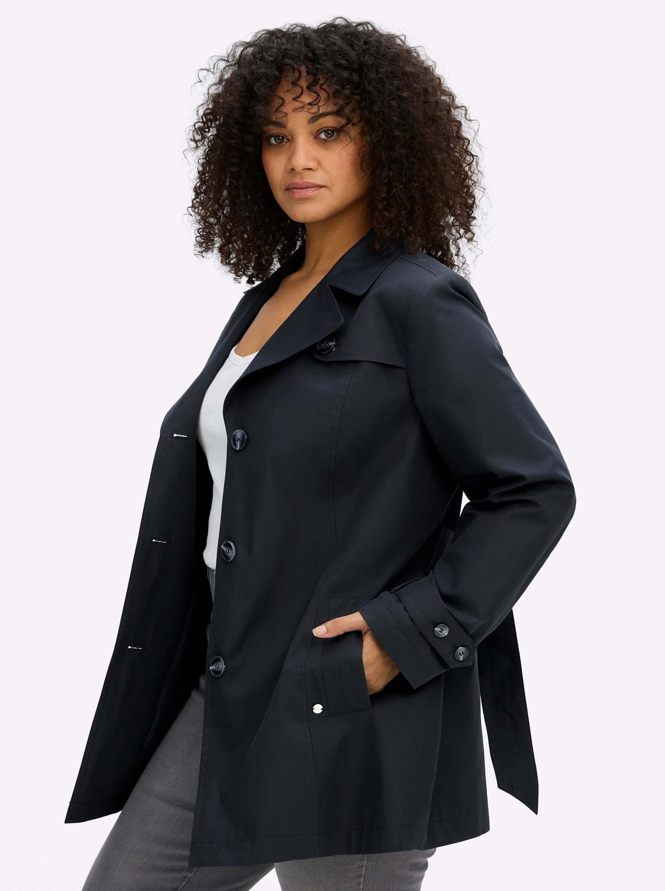 Sheego Winterjacke Trenchcoat Langarm mit Gürtel, wasserabweisende Qualität – Bild 3 von 5