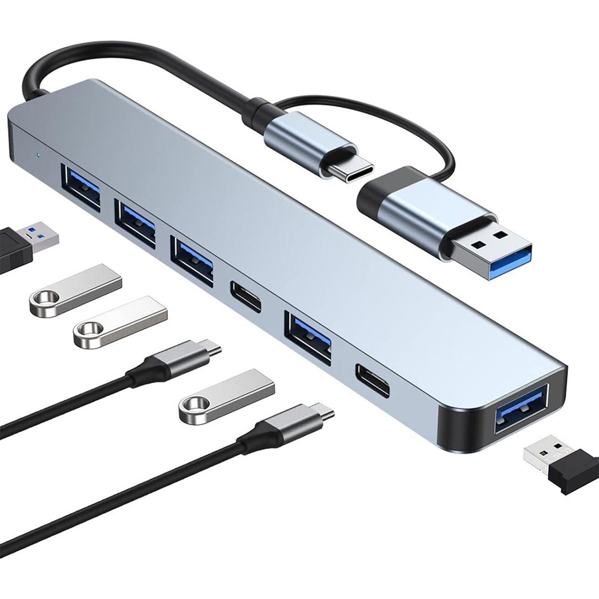 HYTIREBY Laptop-Dockingstation 7 in 2 Multiport Type C Hub Adapter mit USB 3.0, (1 St), 4 2.0 USB Kompatibel mit MacBook Air/Pro, iPad Pro, Windows