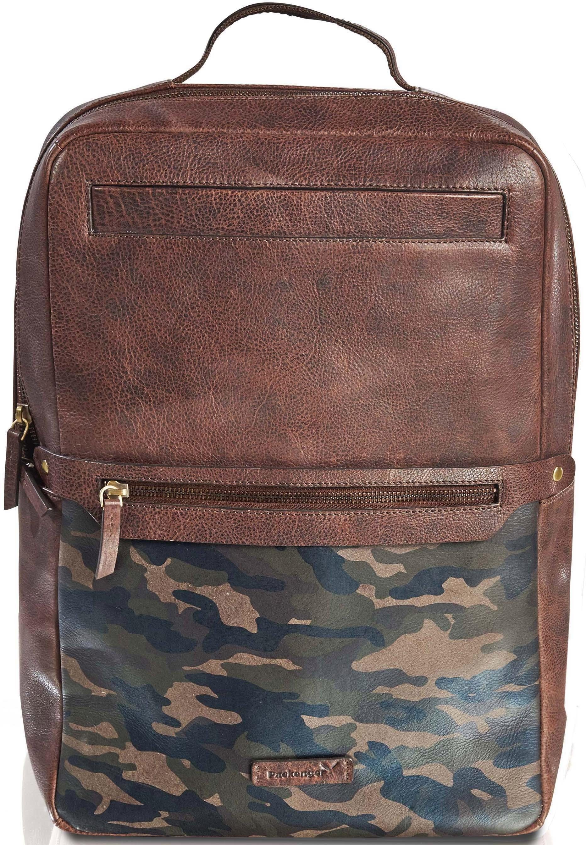 Packenger Laptoprucksack Urban Style, Dallas, Camouflage mit Powerbank und USB-Schleuse, Arbeitsrucksack Freizeitrucksack mit Powerbank und USB-Schleuse