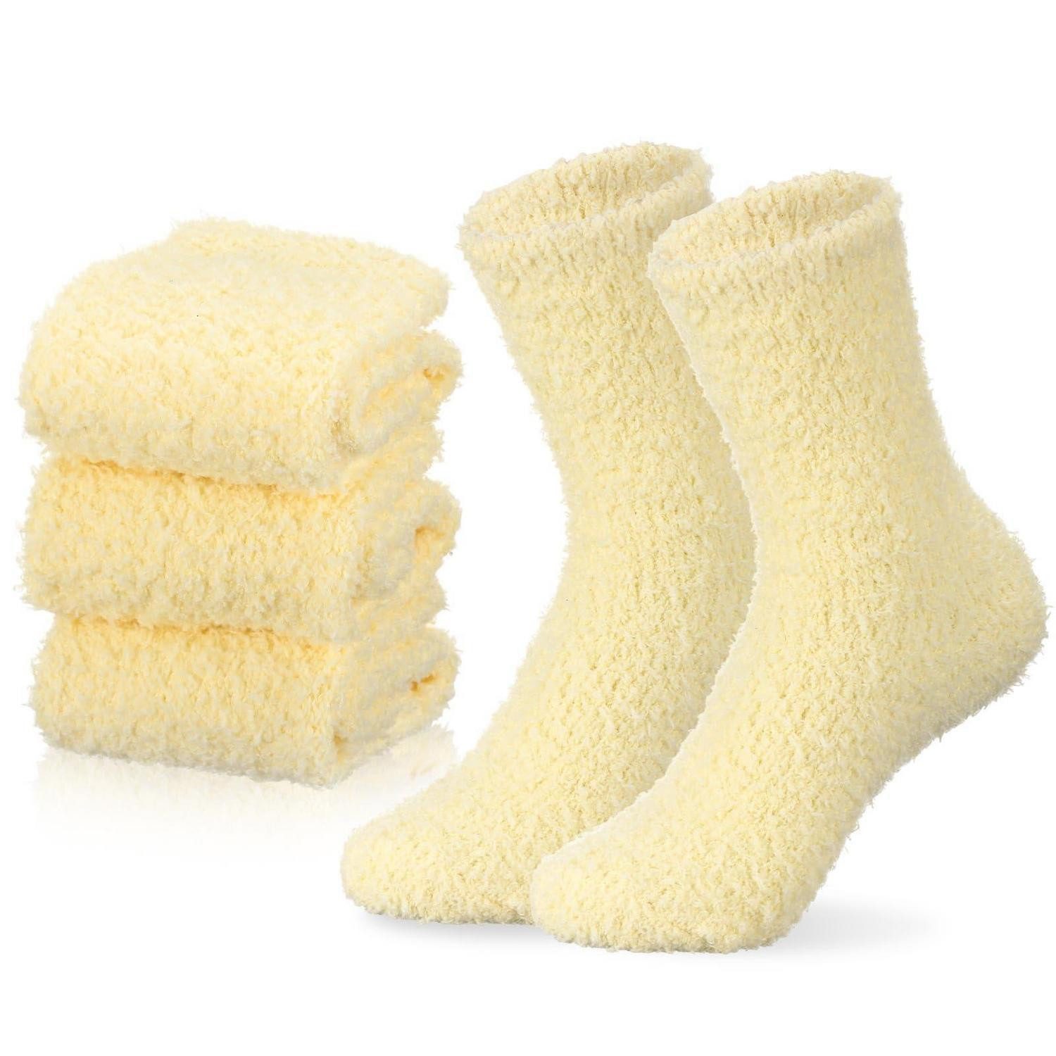 LuxusKollektion Kuschelsocken Socken Damen Korallenvlies 3 Paar Hellgelb