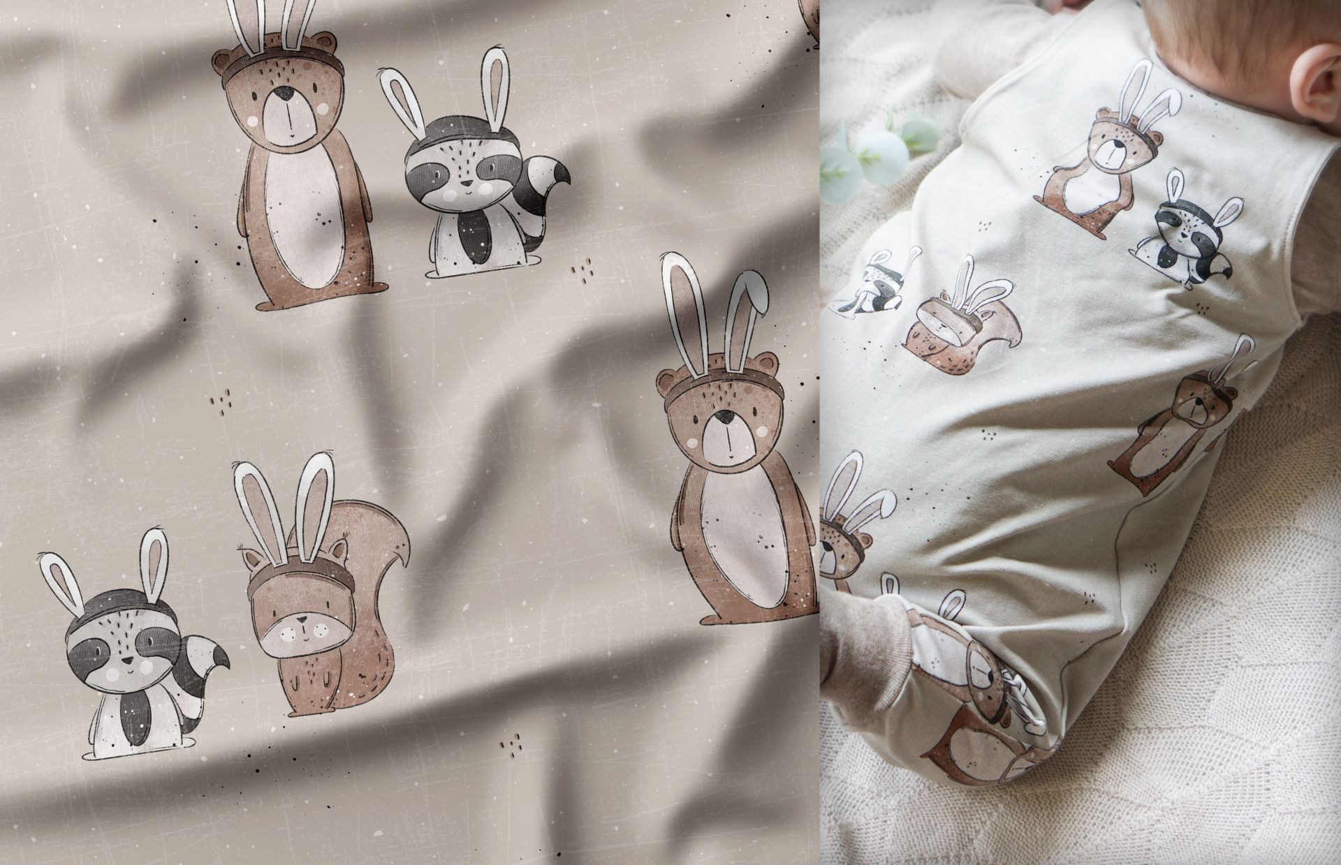 Leylas Welt Stoff Stoff Jersey Stoff Osterhelfer Waschbär Bär Katzengold Design, Reaktivdruck