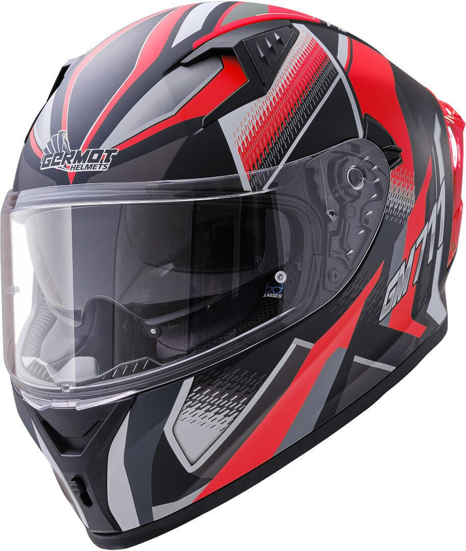 Germot Motorradhelm GM 711 Dekor Helm (waschbar), integriertes Sonnenvisier,vorbereitet für Kommunikationssystem,No