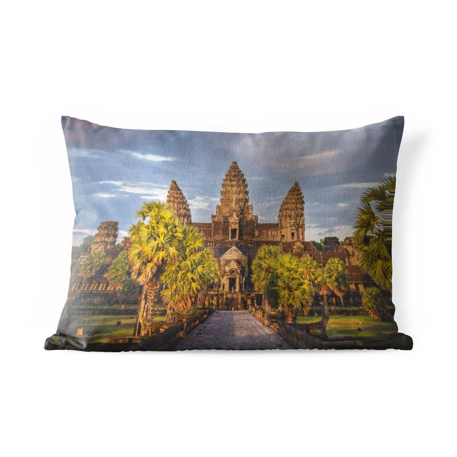 MuchoWow Dekokissen Sonnenuntergang in Angkor Wat, Outdoor-Dekorationskissen, Polyester, Dekokissenbezug, Kissenhülle