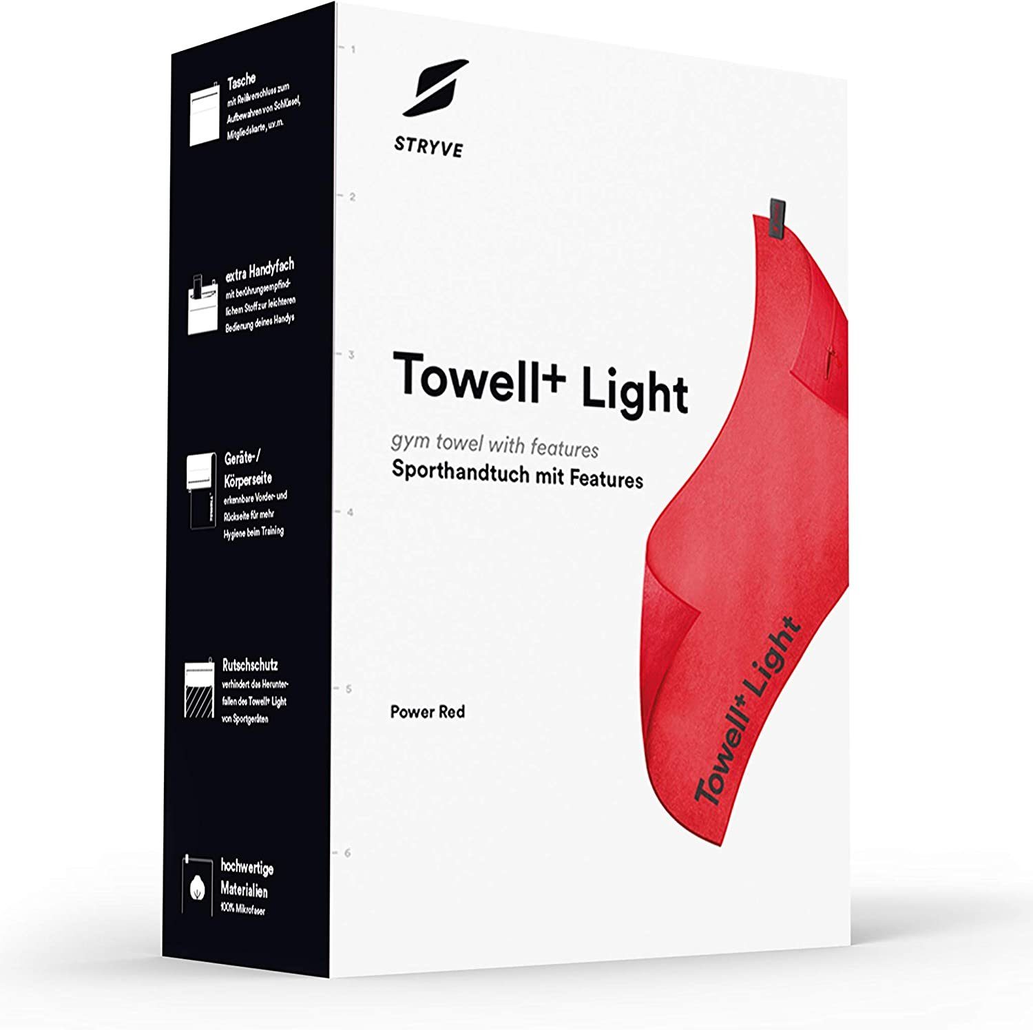 Stryve Sporthandtuch aus Baumwolle Red, TOWELL+Light Microfaser,Power Sporthandtuch