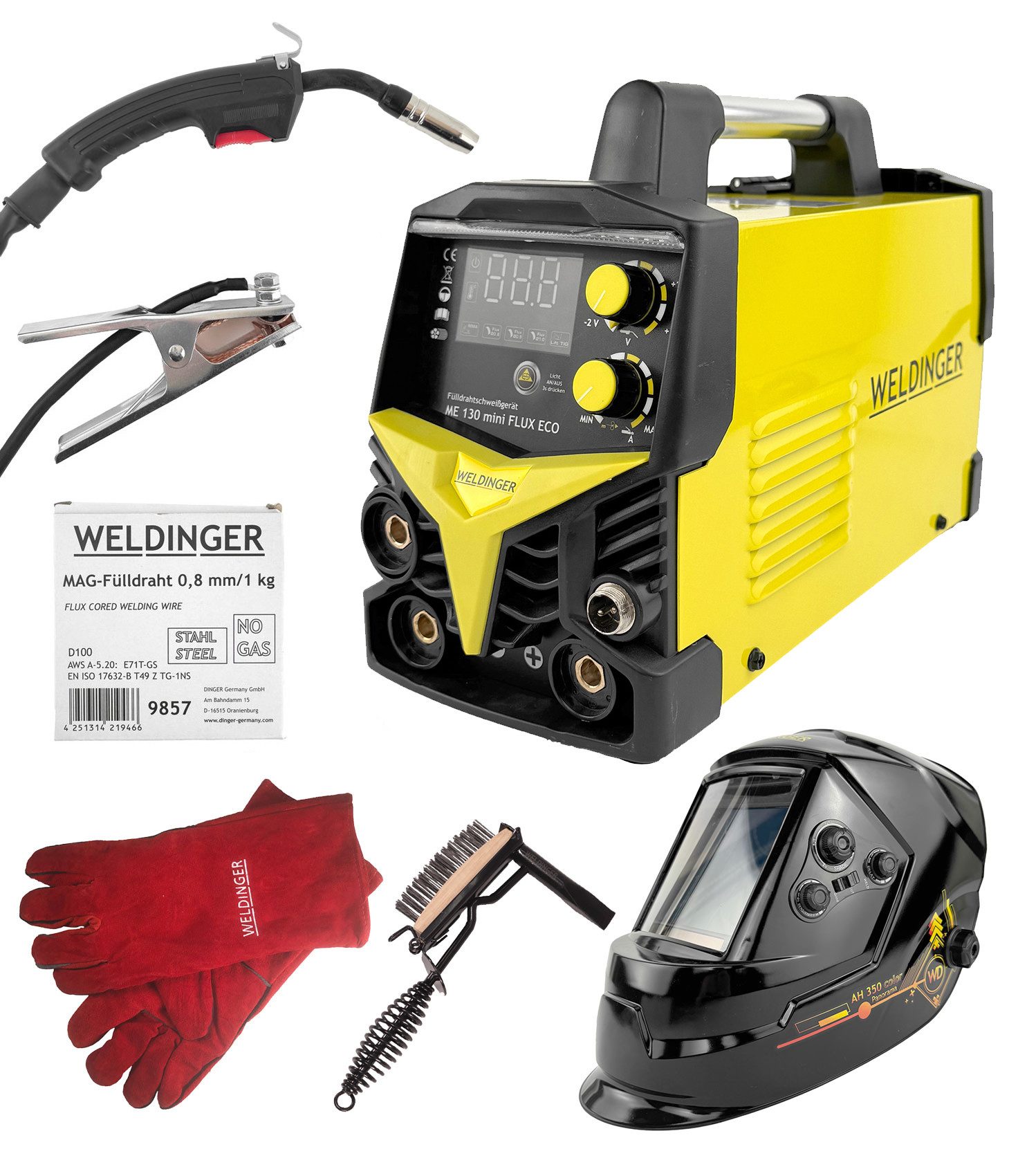 WELDINGER Fülldrahtschweißgerät mit Fülldraht Komplettset ME 130 mini FLUX ECO, 20 - 130 A