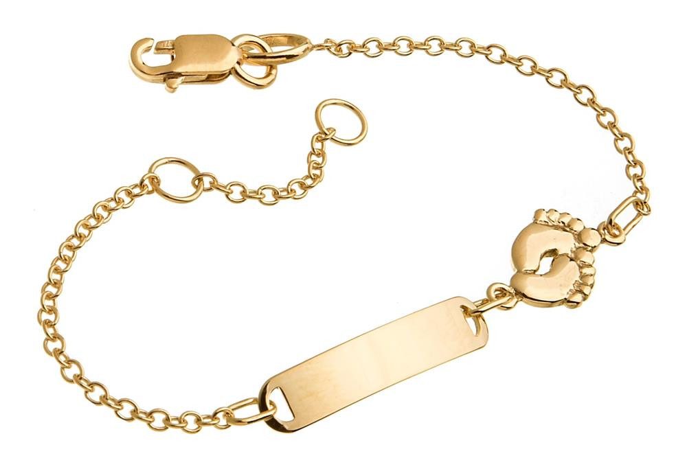 Silberkettenstore Goldarmband Kinder-Gravurarmband Füsse - 375 Gelbgold, Länge wählbar
