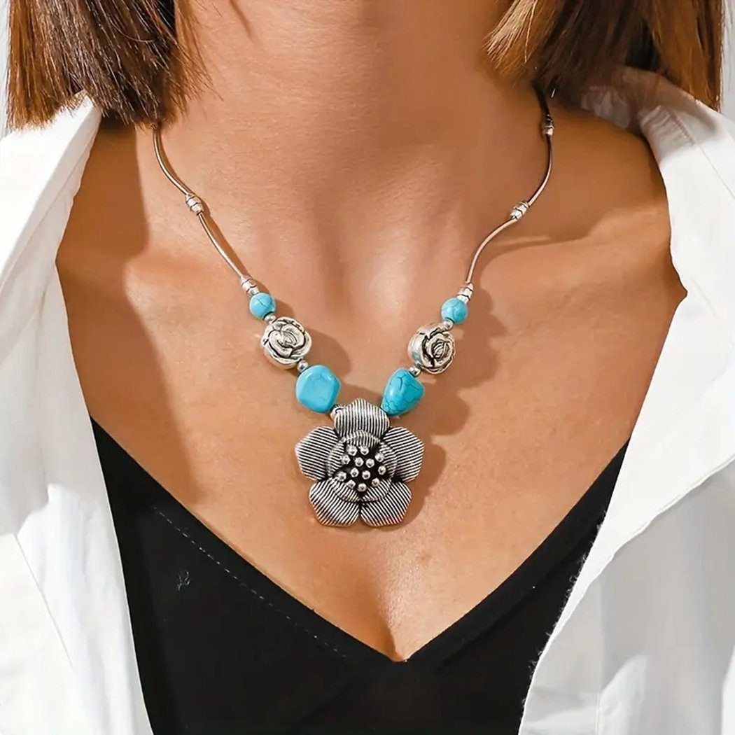 TUABUR Charm-Kette Damen-Halskette, natürliche Türkis-Halskette, Urlaubsparty-Accessoires | Charmsketten