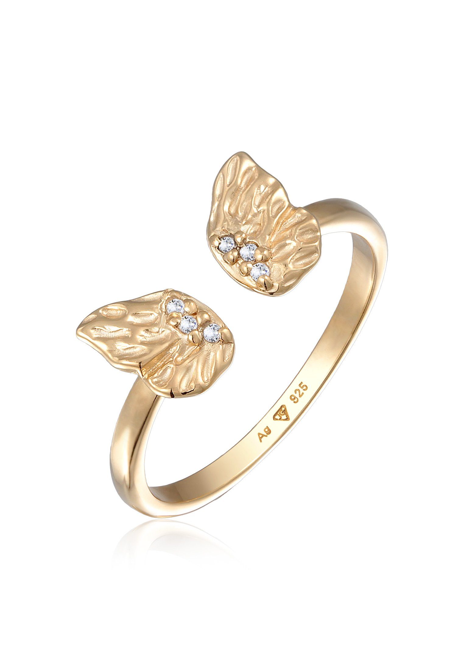 Fingerring Schmetterling Flügel Zirkonia 925 Silber vergoldet