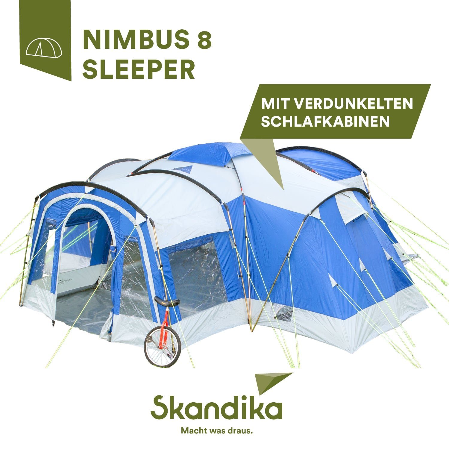 Skandika Tunnelzelt Familienzelt Nimbus Sleeper 8, 3 Schwarze Schlafkabinen günstig online kaufen
