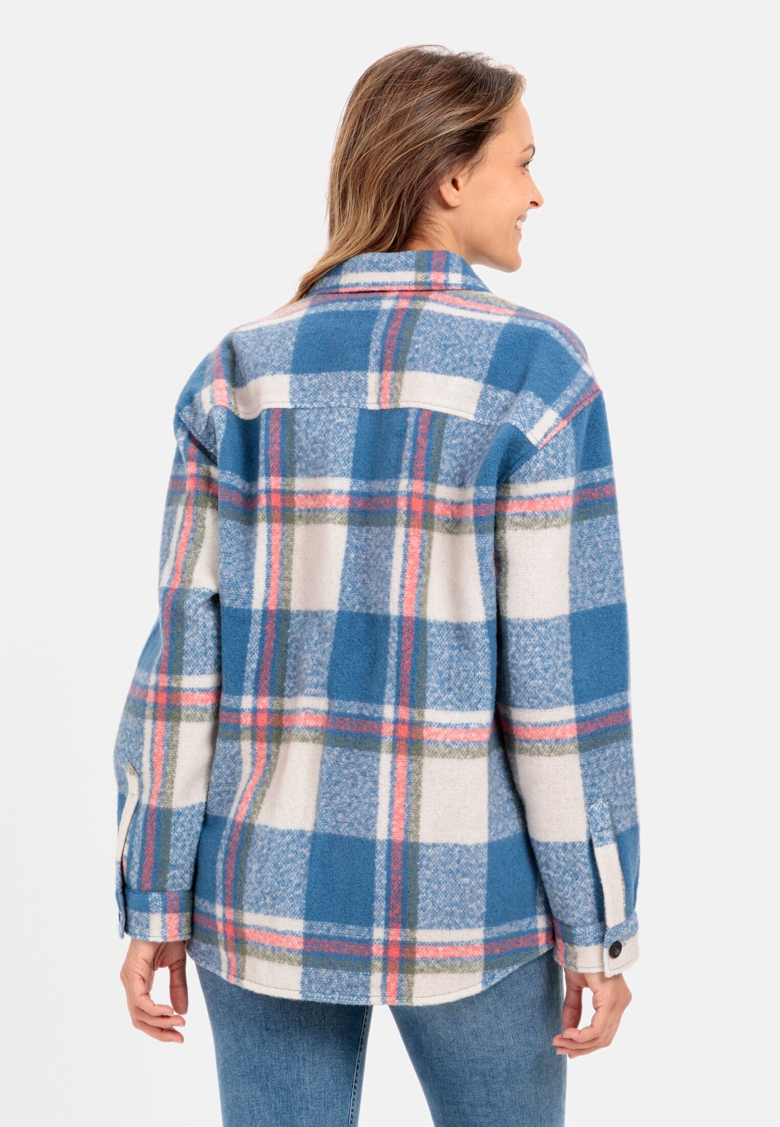 camel active Hemdjacke mit gebürsteter Wolle Langarm Hemdblusenkragen Markenlabel