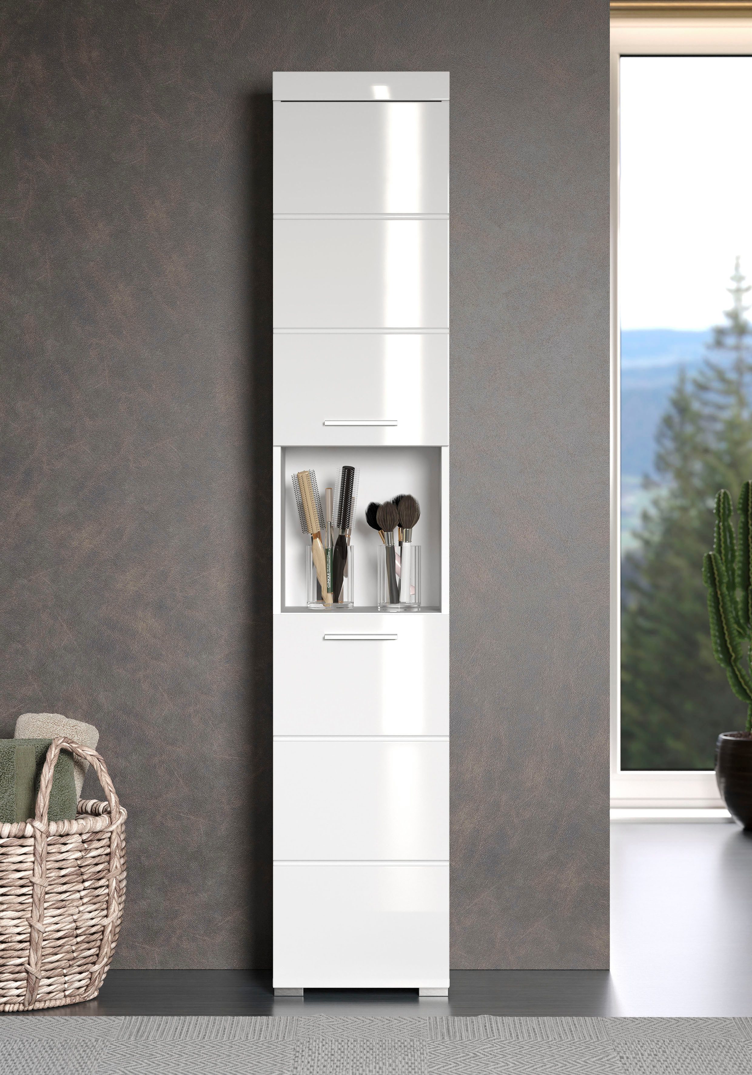 welltime Hochschrank Avena Badschrank mit 2 Türen & 1 Fach - (B/T/H) 37/31/190 cm