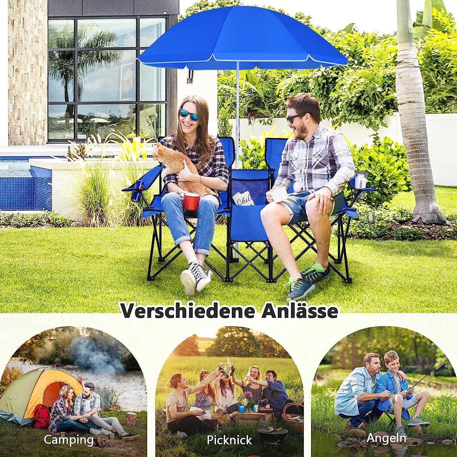 KOMFOTTEU Campingstuhl Klappstuhl, aus Oxford-Stoff,mit Sonnenschirm günstig online kaufen